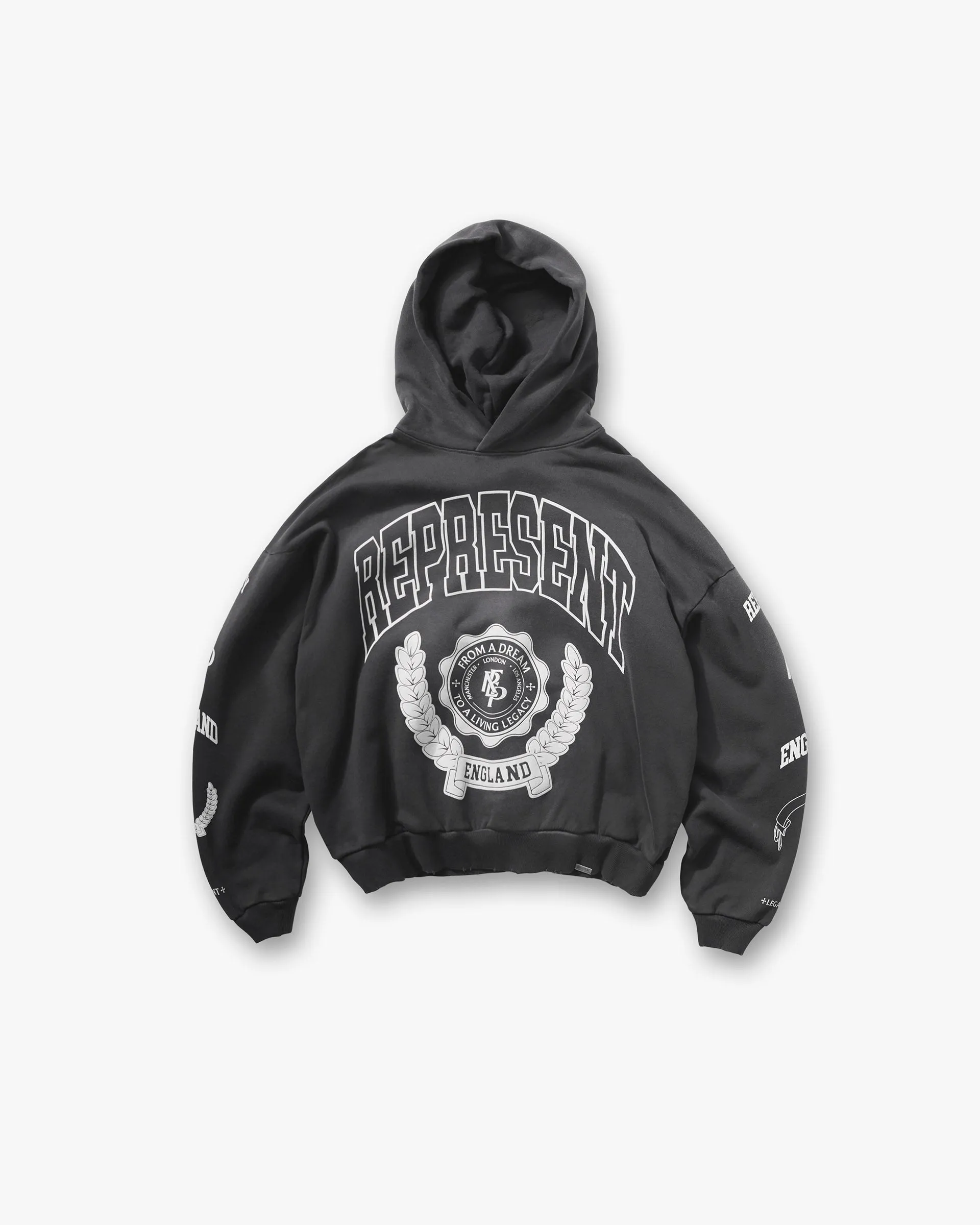 Represent Legacy Crest Hoodie - Stained Black sold by Represent