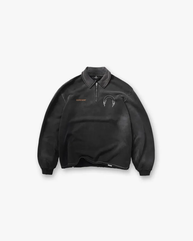 Represent Banner Quarter Zip Sweatshirt - Stained Black made by Represent