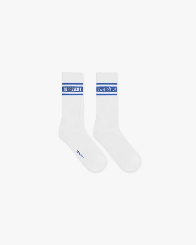 Represent Owners Club Socks - Optic White Cobalt sold by Represent
