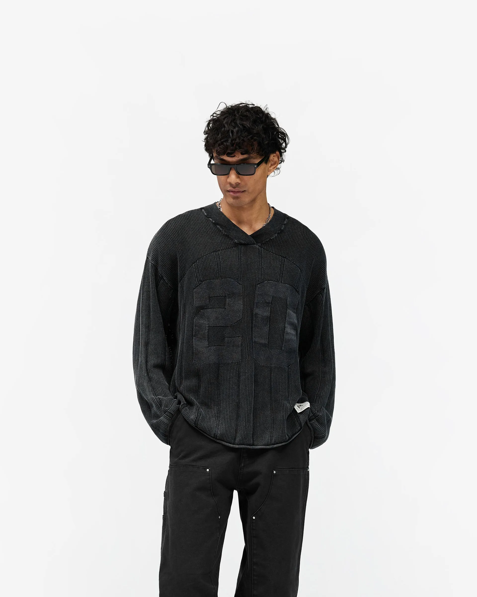 Knitted Varsity Long Sleeve Jersey - Vintage Grey sold by Represent product image thumbnail 3