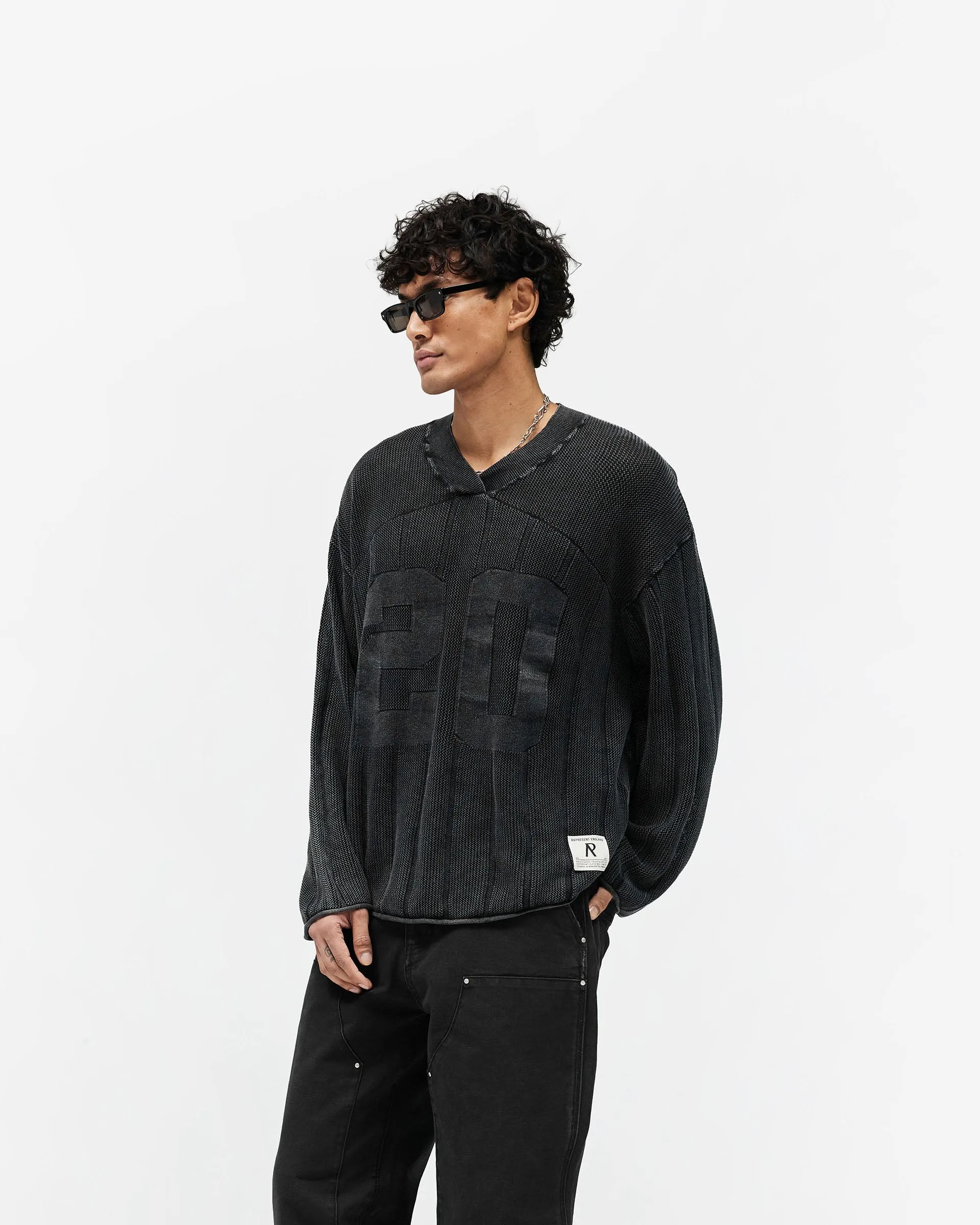 Knitted Varsity Long Sleeve Jersey - Vintage Grey sold by Represent product image thumbnail 4