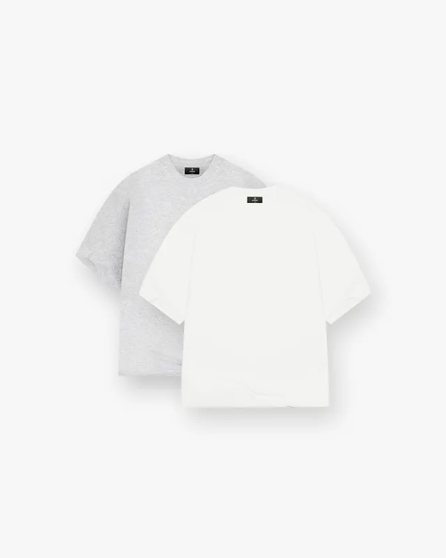 2 x Initial Boxy T-Shirt - Flat White & Ice Grey Marl sold by Represent