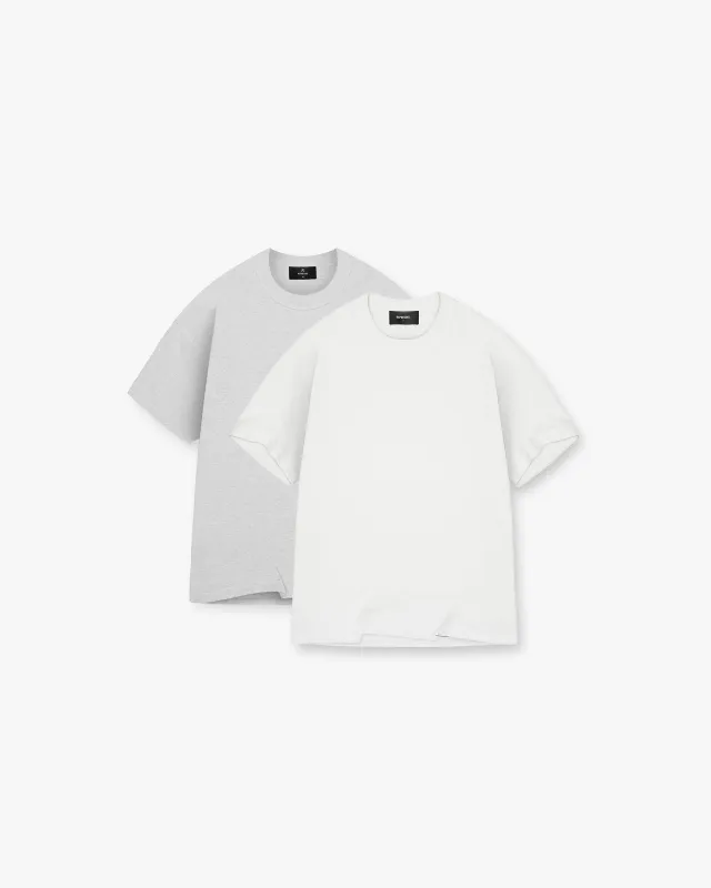 2 x Initial T-Shirt - Flat White & Ice Grey Marl made by Represent