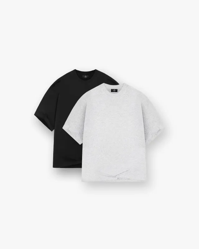 2 x Initial Boxy T-Shirt - Black & Ice Grey Marl sold by Represent