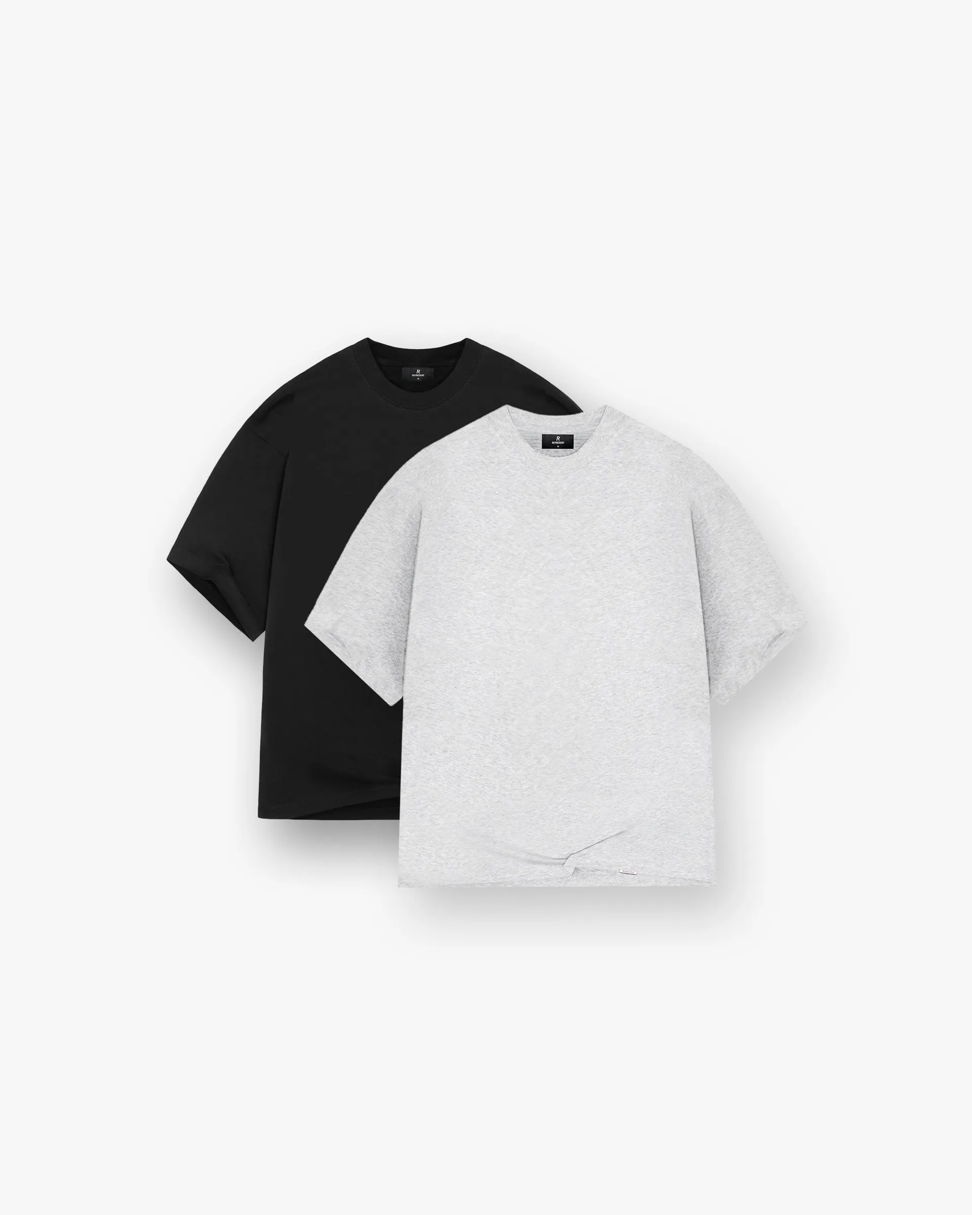 2 x Initial Boxy T-Shirt - Black & Ice Grey Marl sold by Represent
