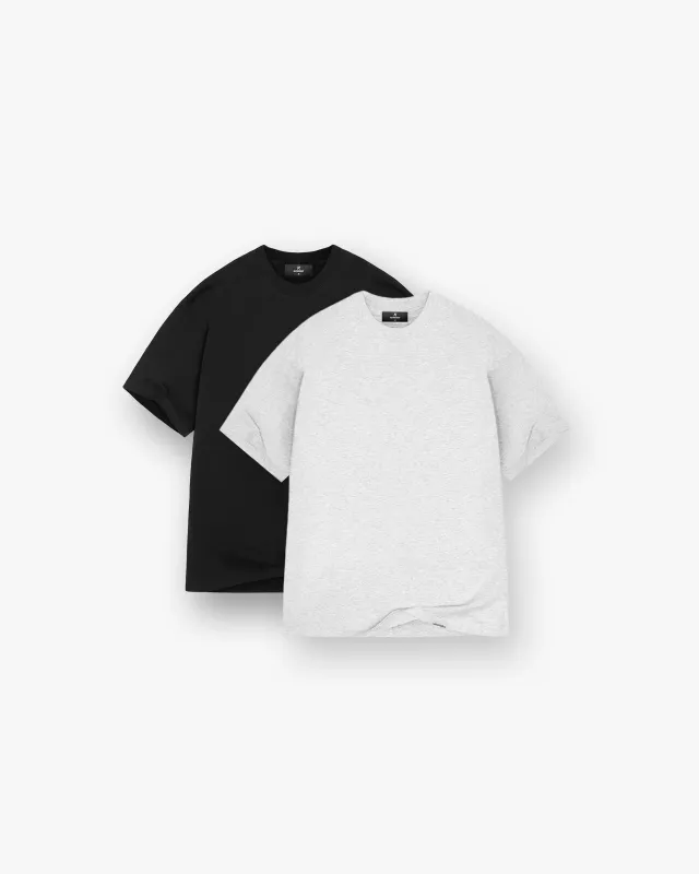 2 x Initial Oversized T-Shirt - Black & Ice Grey Marl sold by Represent
