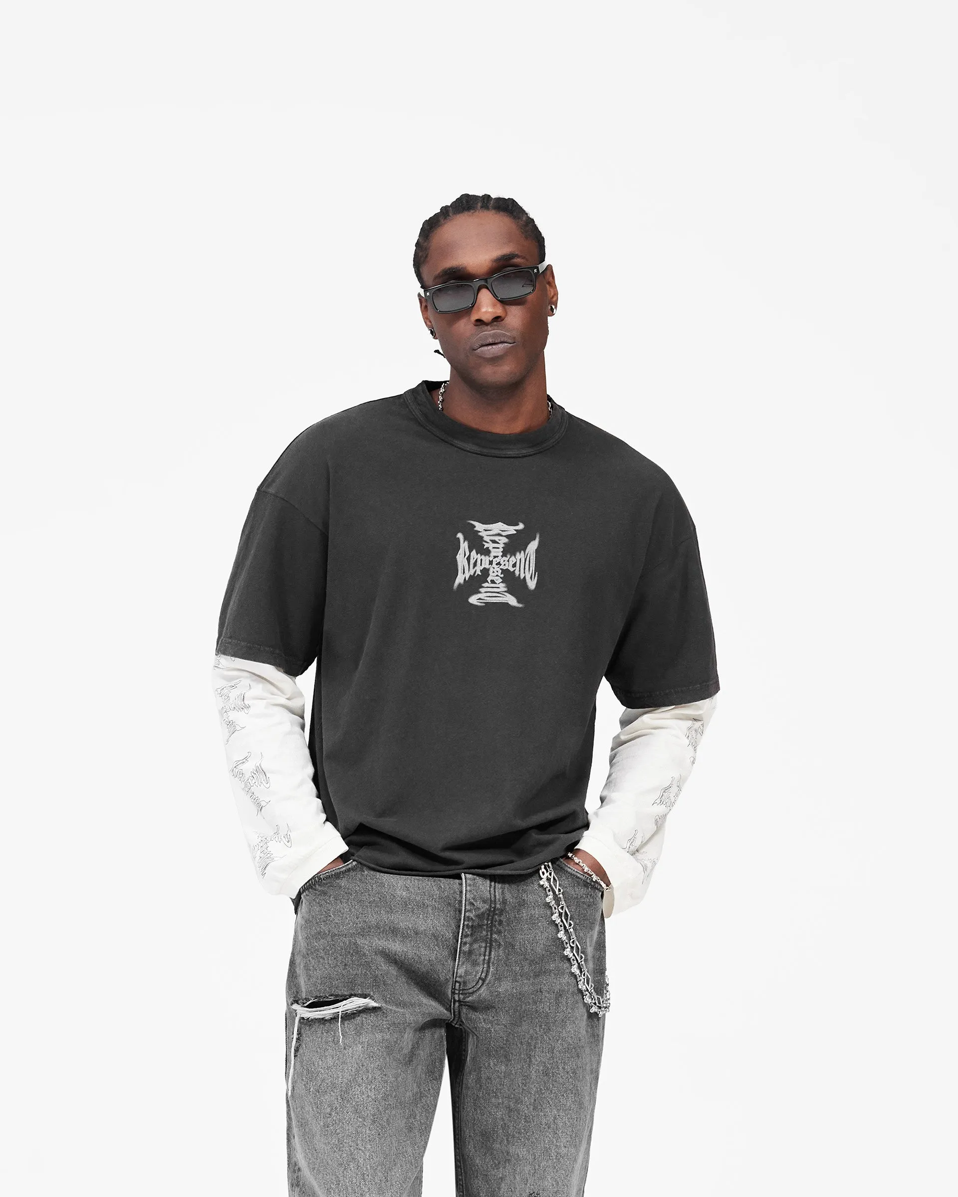 MH Stack Long Sleeve T-Shirt - Faded Black sold by Represent product image thumbnail 3
