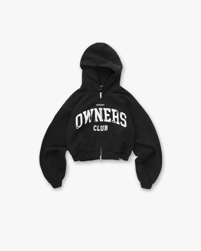Represent Owners Club Zip Through Hoodie - Jet Black made by Represent