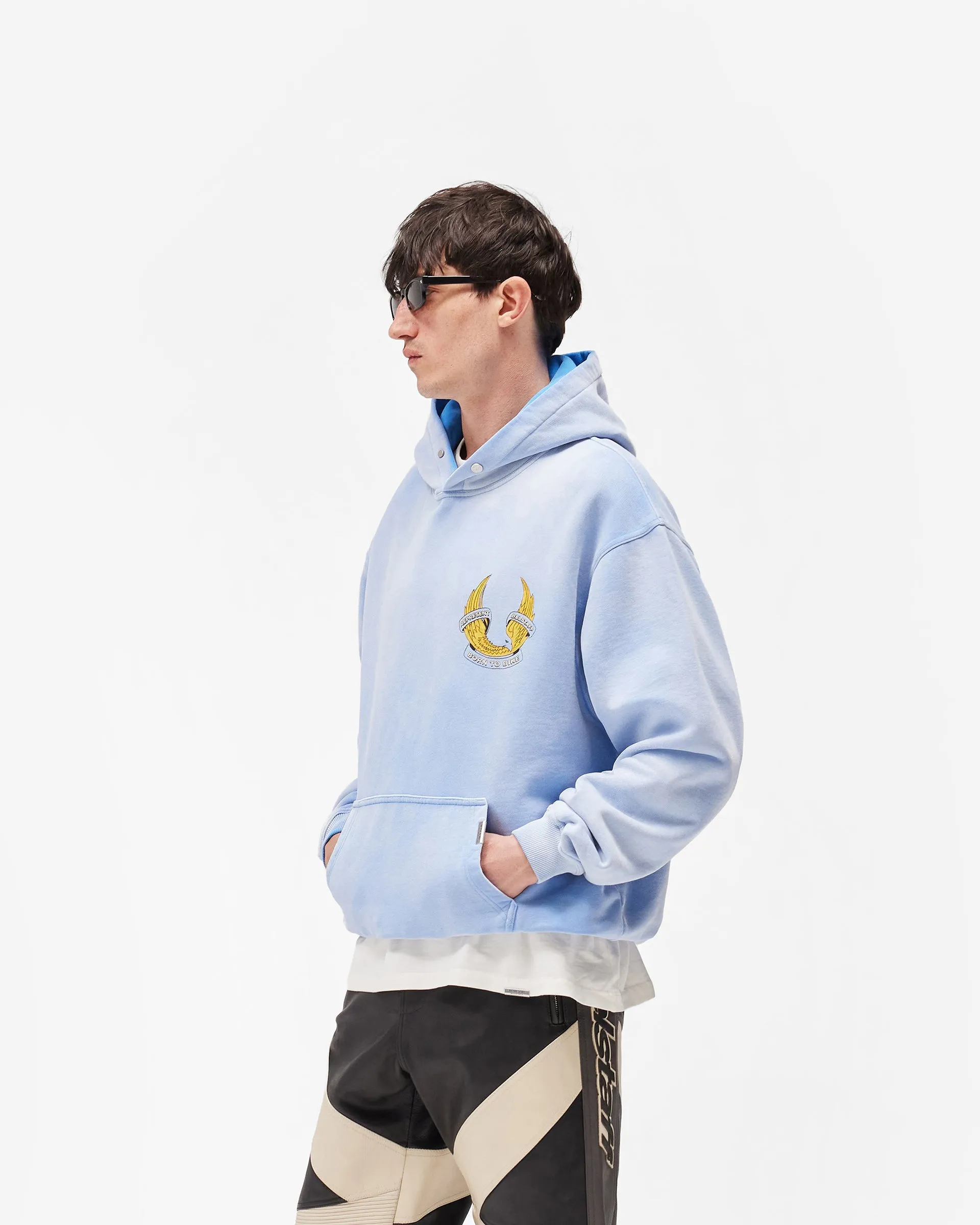 Represent X Belstaff Born To Bike Hoodie - Mid Blue sold by Represent product image thumbnail 4