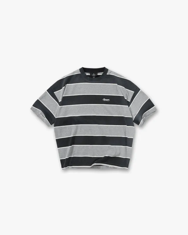 Calfornia Striped T-Shirt - Jet Black Grey Marl made by Represent