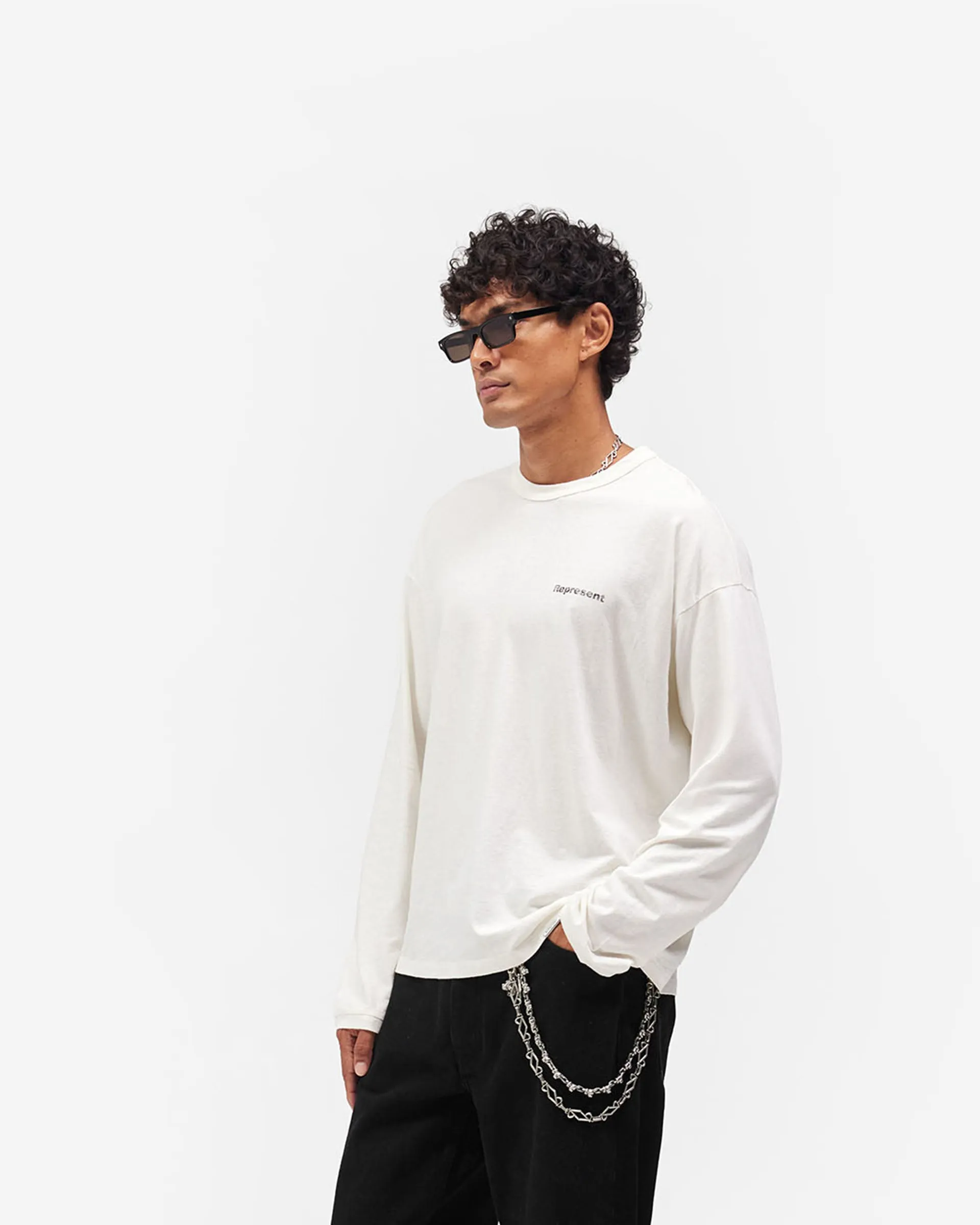 Lowercase Logo Long Sleeve T-Shirt - Flat White sold by Represent product image thumbnail 4