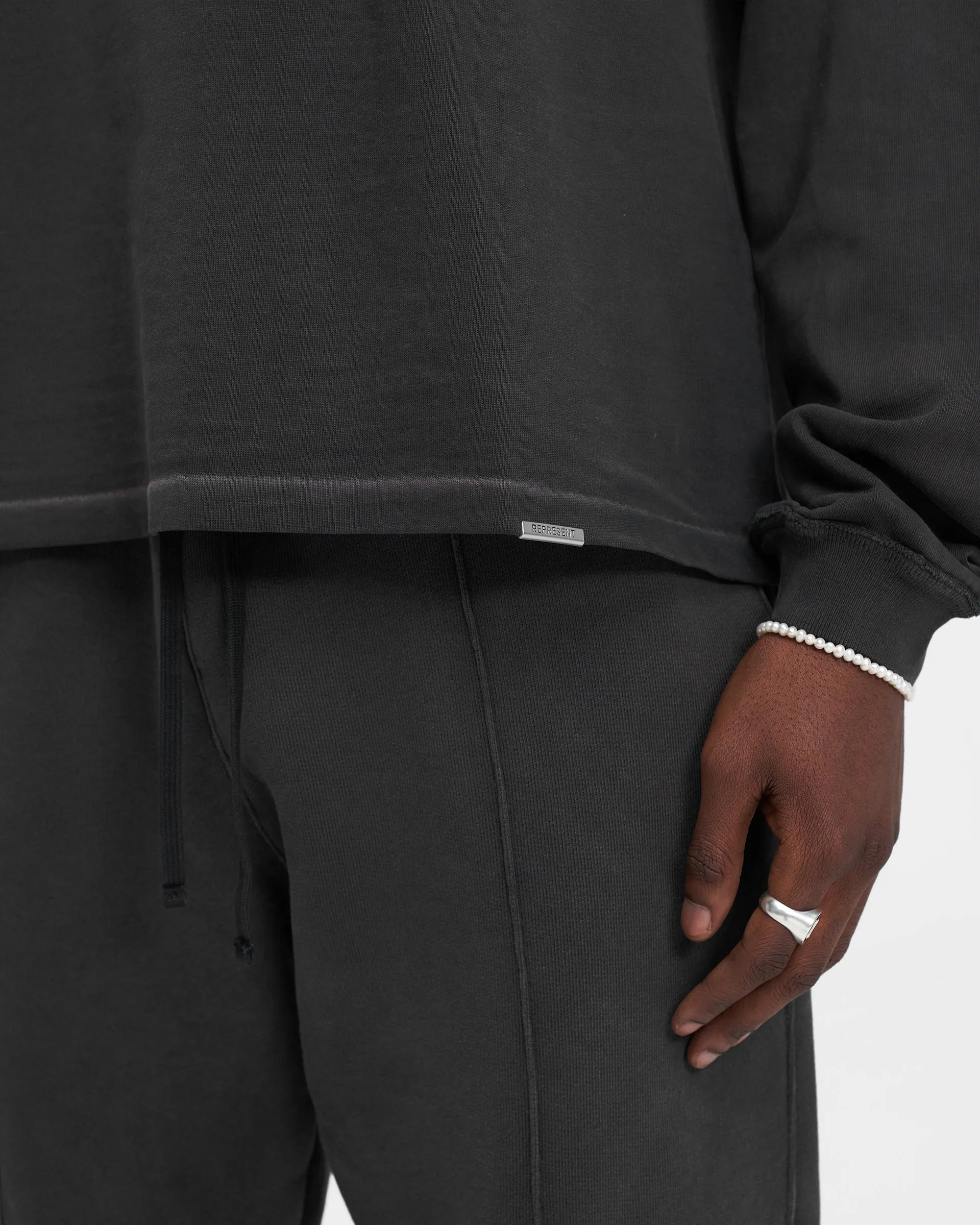Heavyweight Initial Long Sleeve T-Shirt - Stained Black sold by Represent product image thumbnail 4