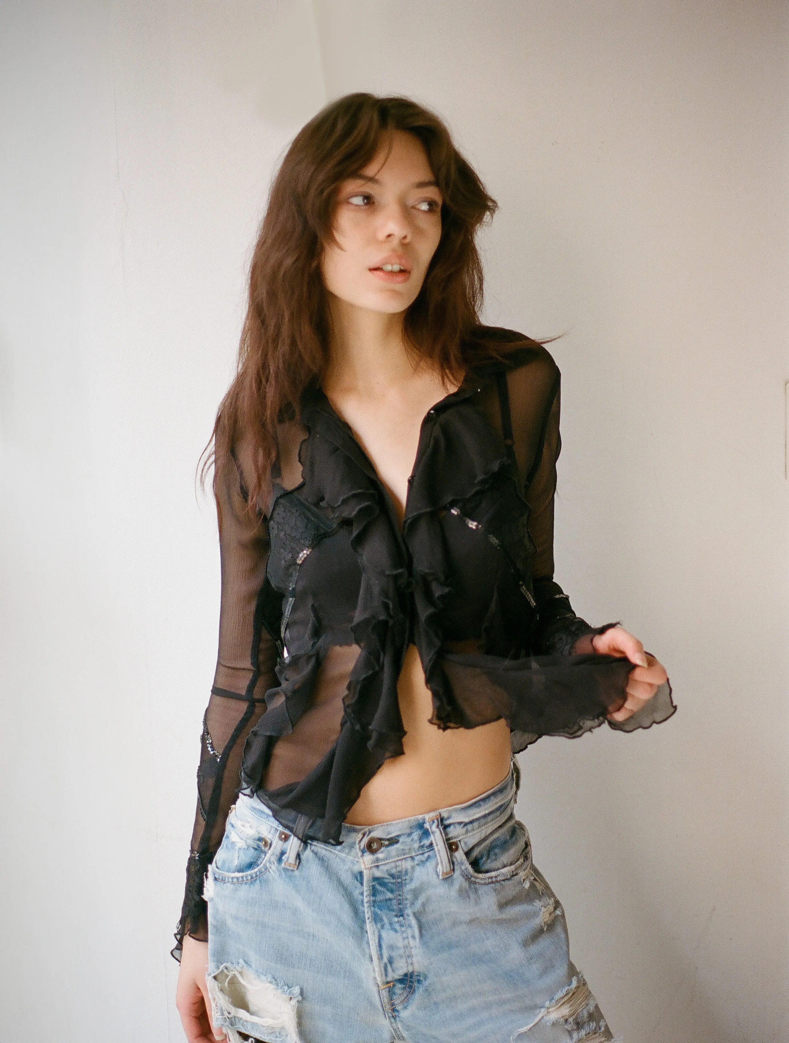 Crinkle Lace Top - Black sold by Dana Foley NYC