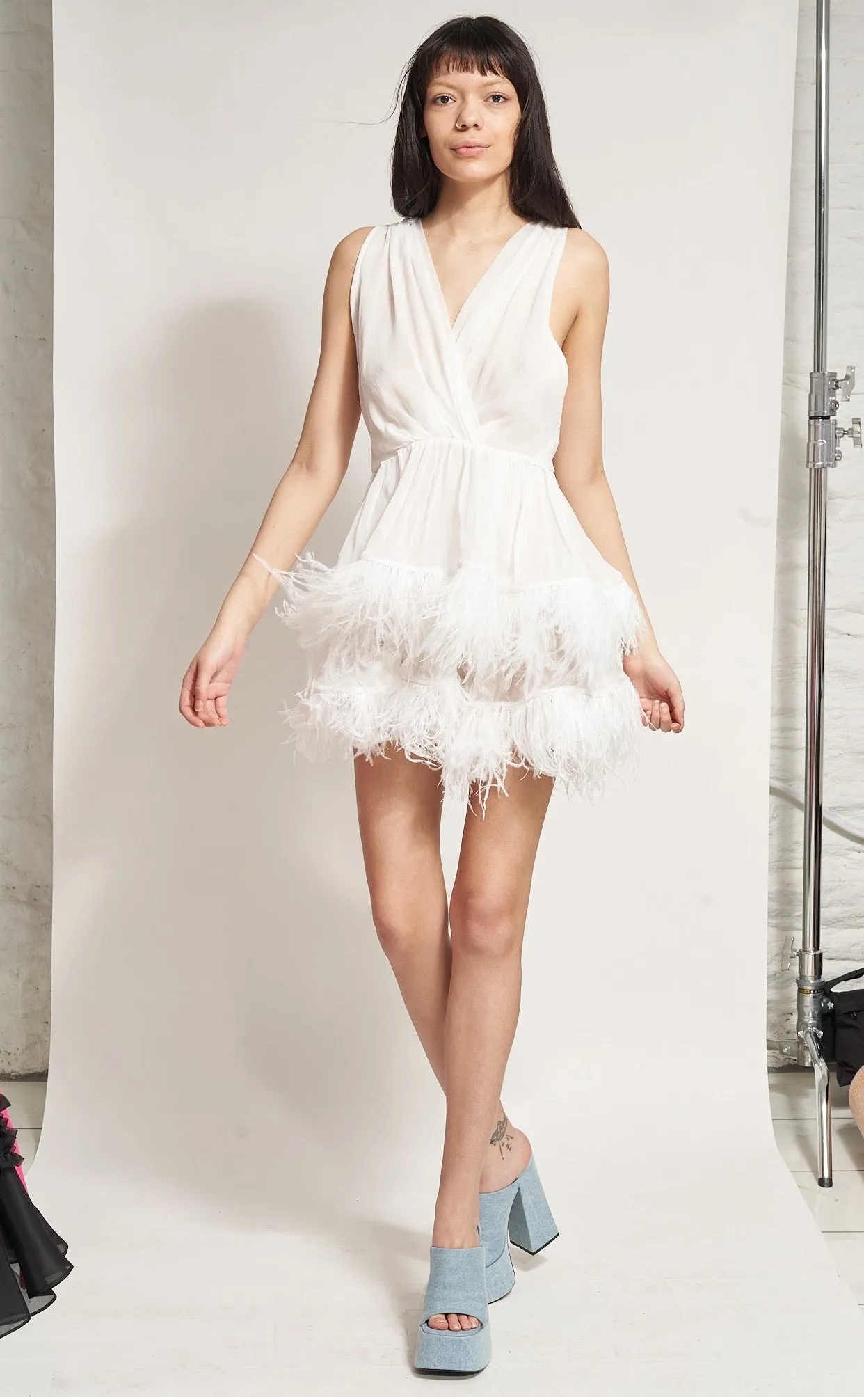 Two Tier Feather Dress - White sold by Dana Foley NYC
