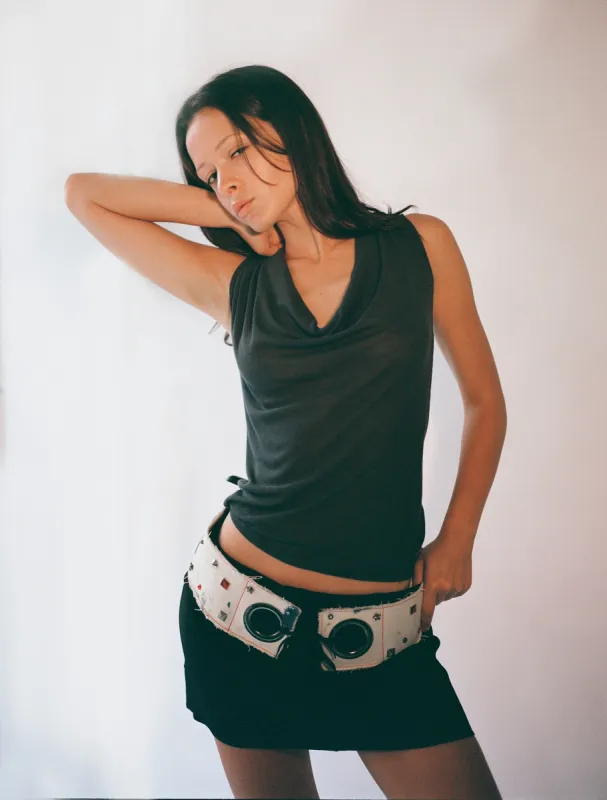 Low Rise Belted Mini Skirt - Black sold by Dana Foley NYC