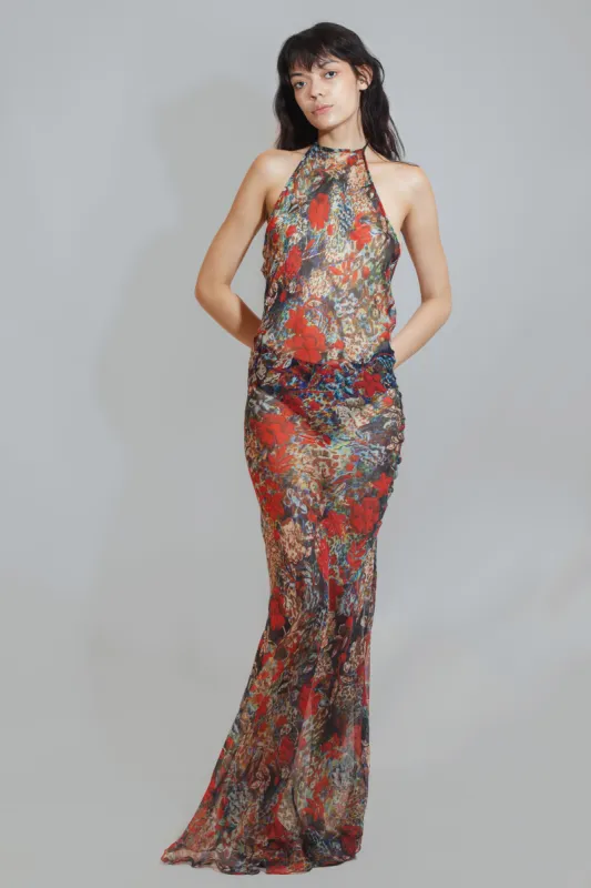 Romantic Halter Dress - Red Leopard sold by Dana Foley NYC