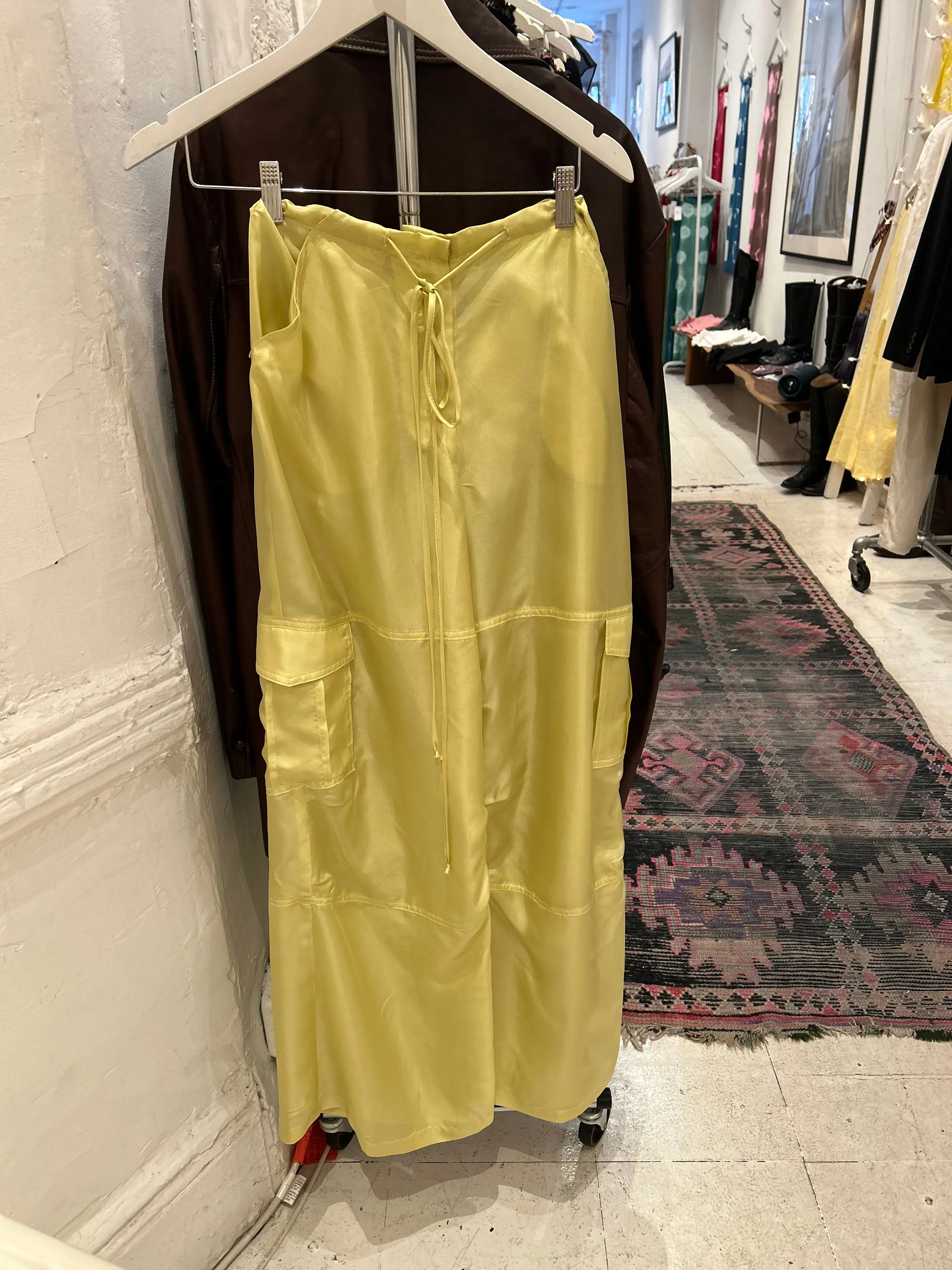 Silk Cargo Pants - Yellow sold by Dana Foley NYC