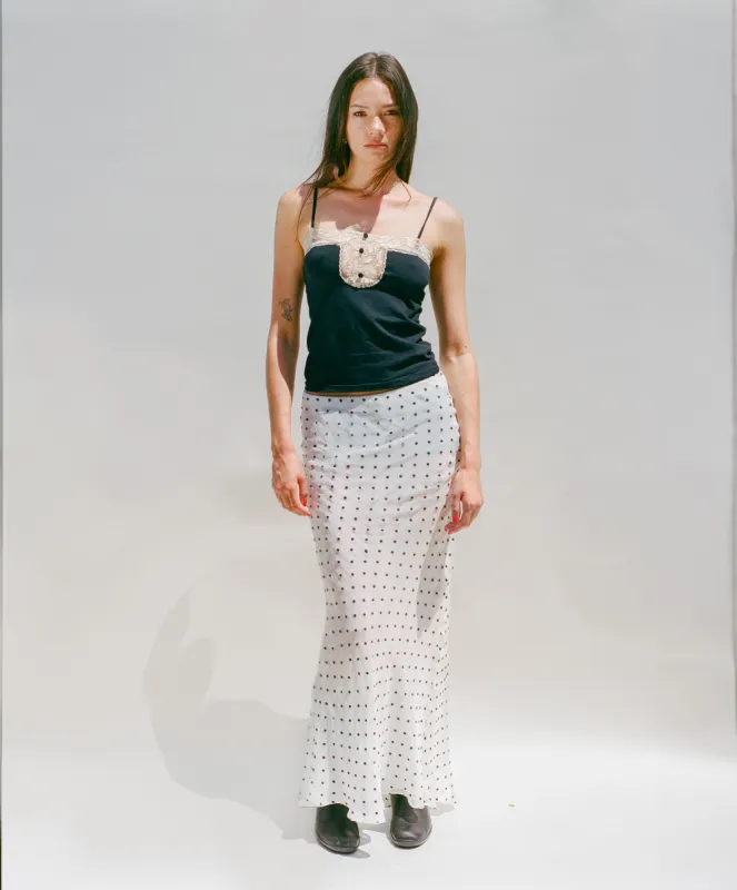 Betsy Skirt - White & Brown Polka Dot sold by Dana Foley NYC