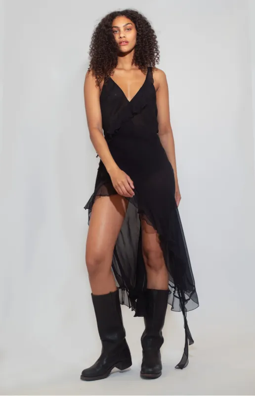 Yvonne Ruffle Midi Dress - Black sold by Dana Foley NYC