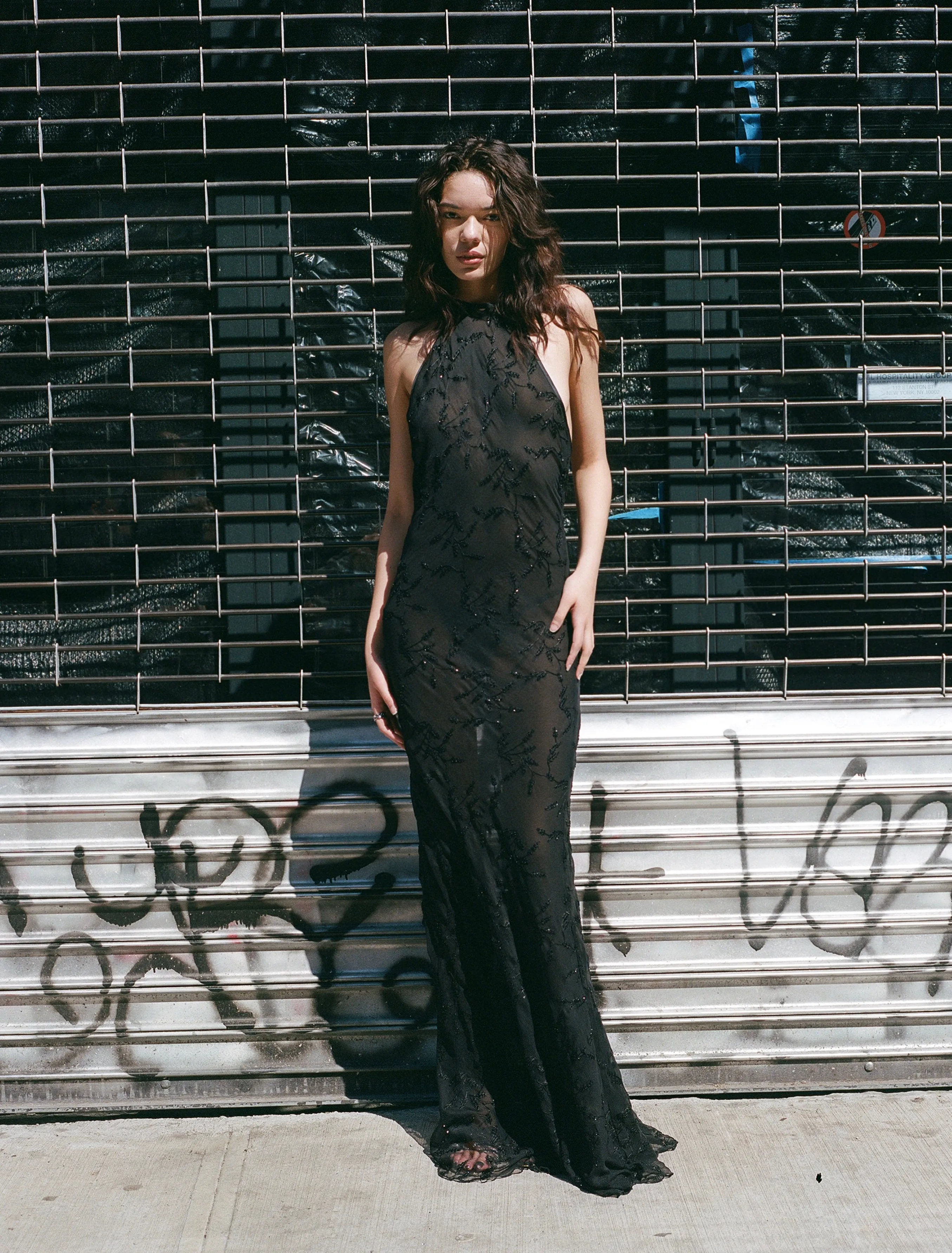 Romantic Halter Dress - Black beaded Chiffon sold by Dana Foley NYC product image thumbnail 2
