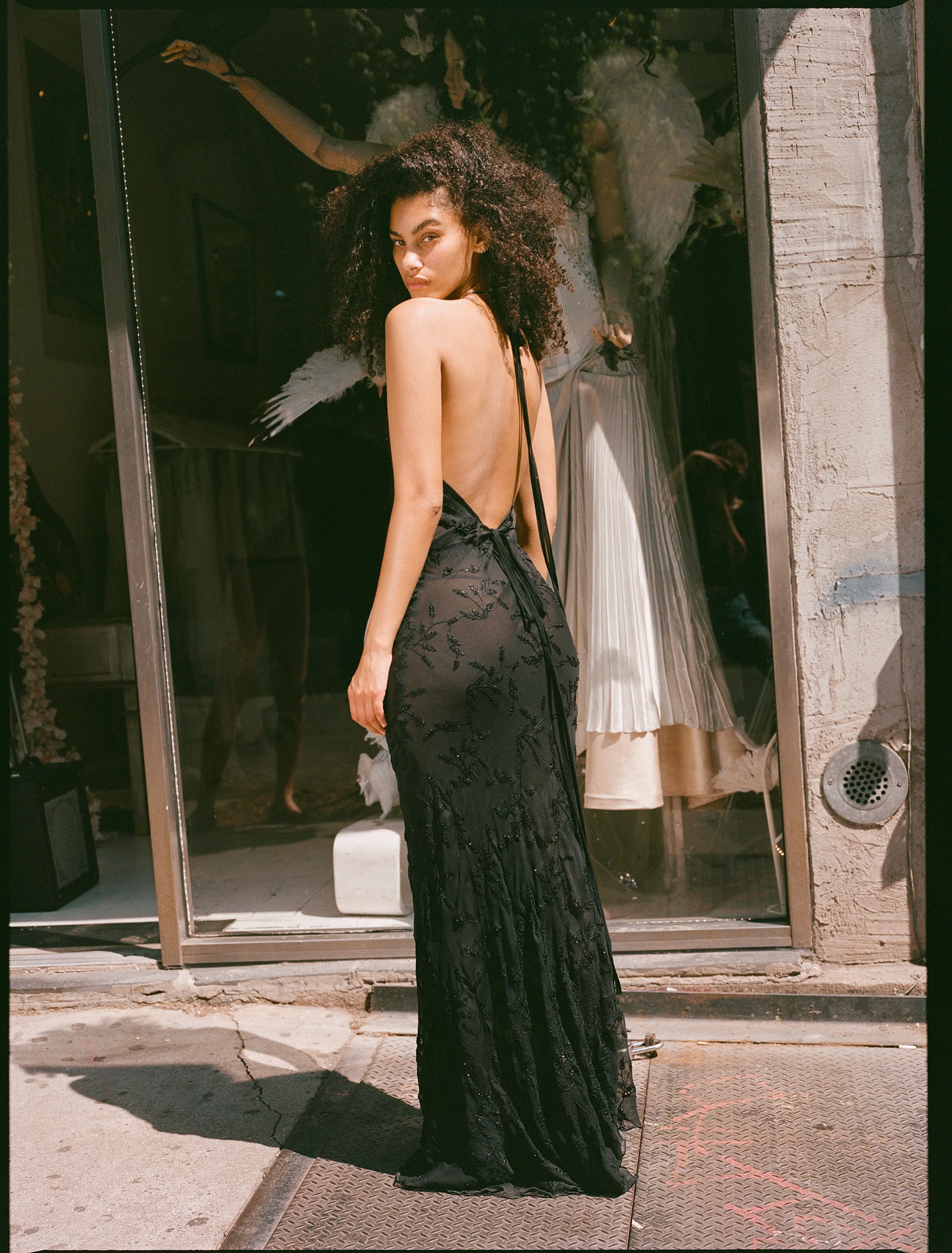 Romantic Halter Dress - Black beaded Chiffon sold by Dana Foley NYC