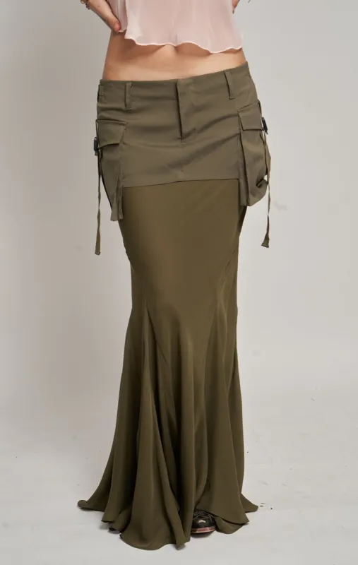 Mermaid Cargo Skirt - Army Green sold by Dana Foley NYC