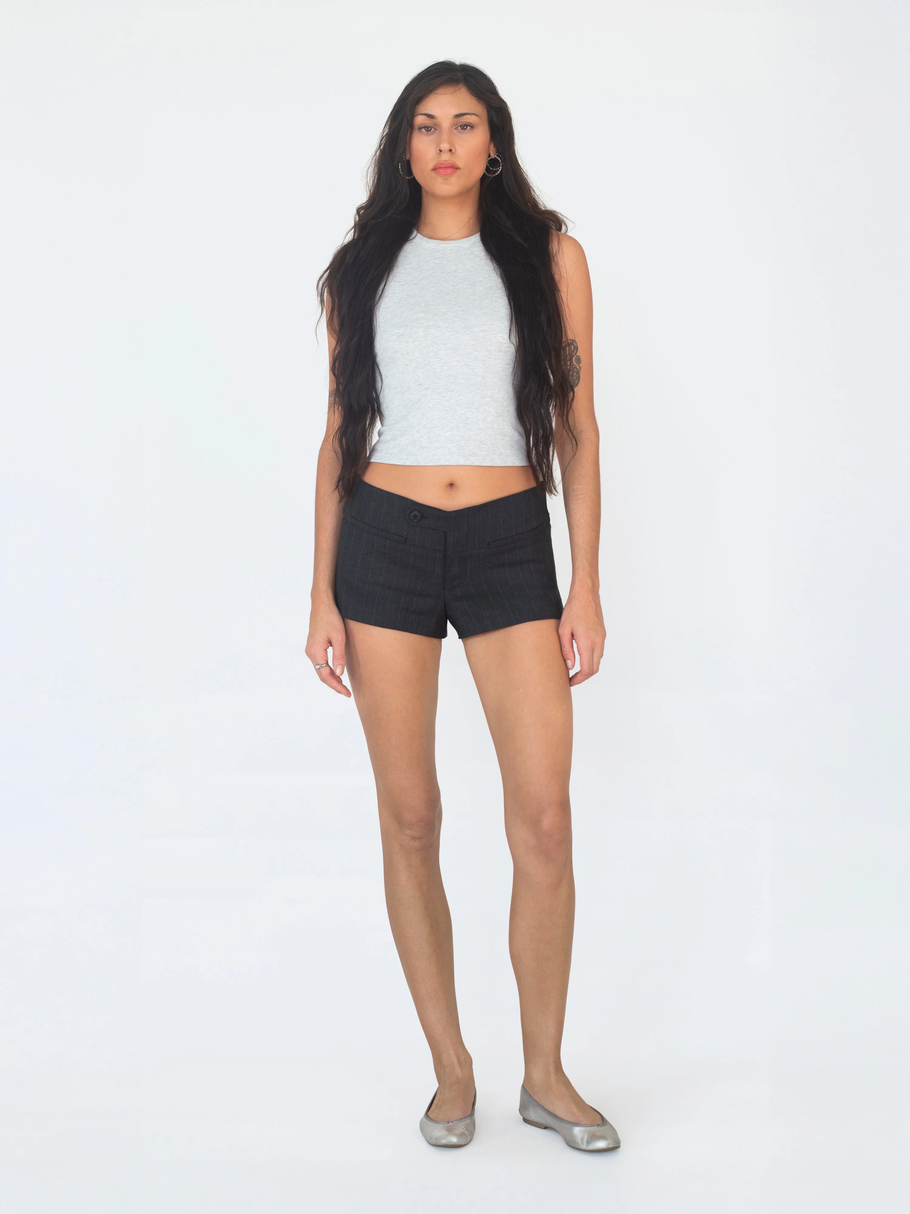 Lily Shorts - Dark Gray Pinstripe sold by Dana Foley NYC