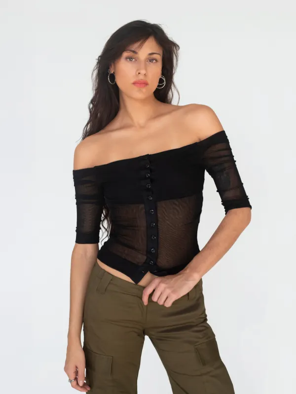 Caterpillar Cardigan - Black Silk Tulle sold by Dana Foley NYC