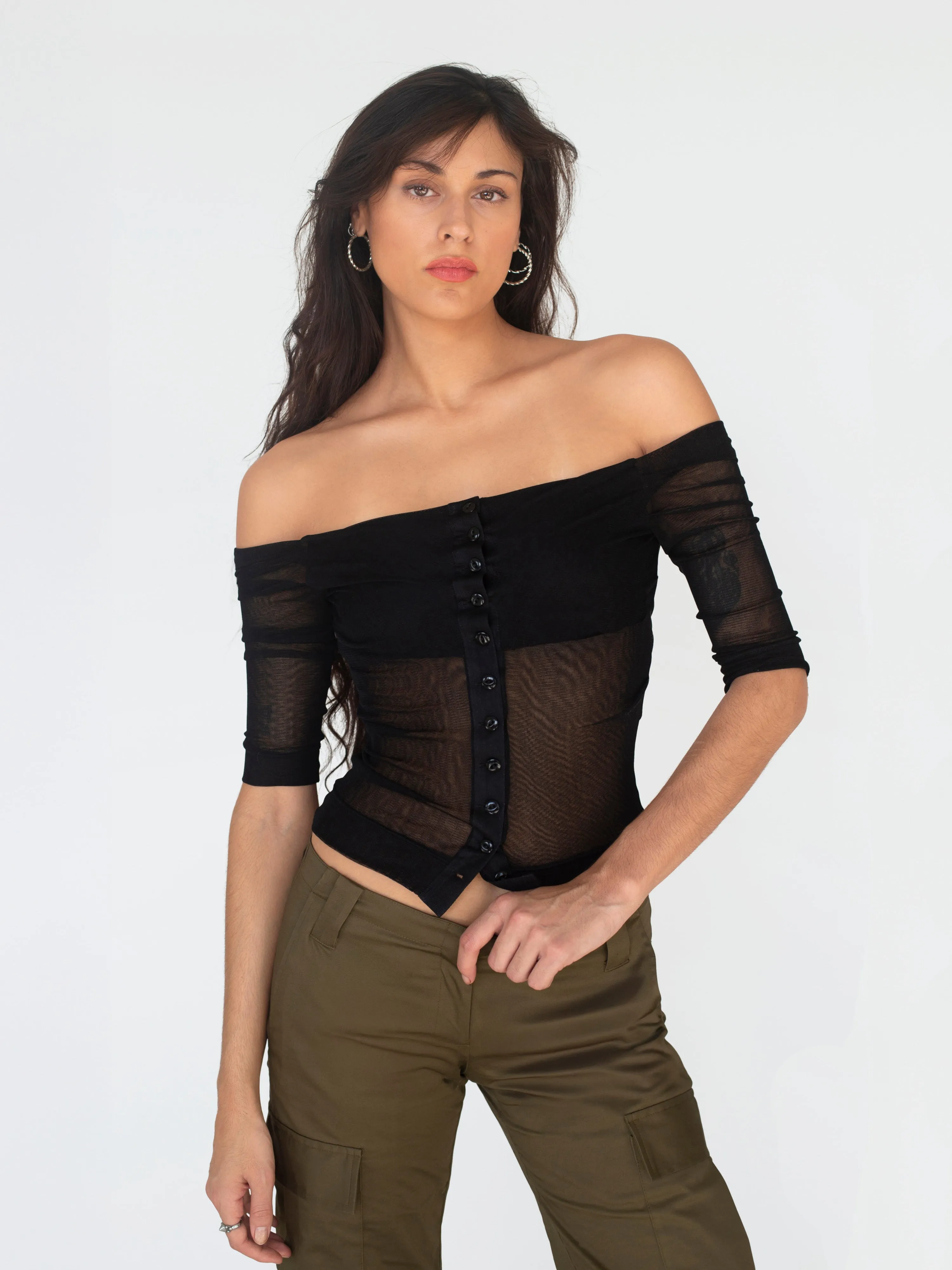 Caterpillar Cardigan - Black Silk Tulle sold by Dana Foley NYC