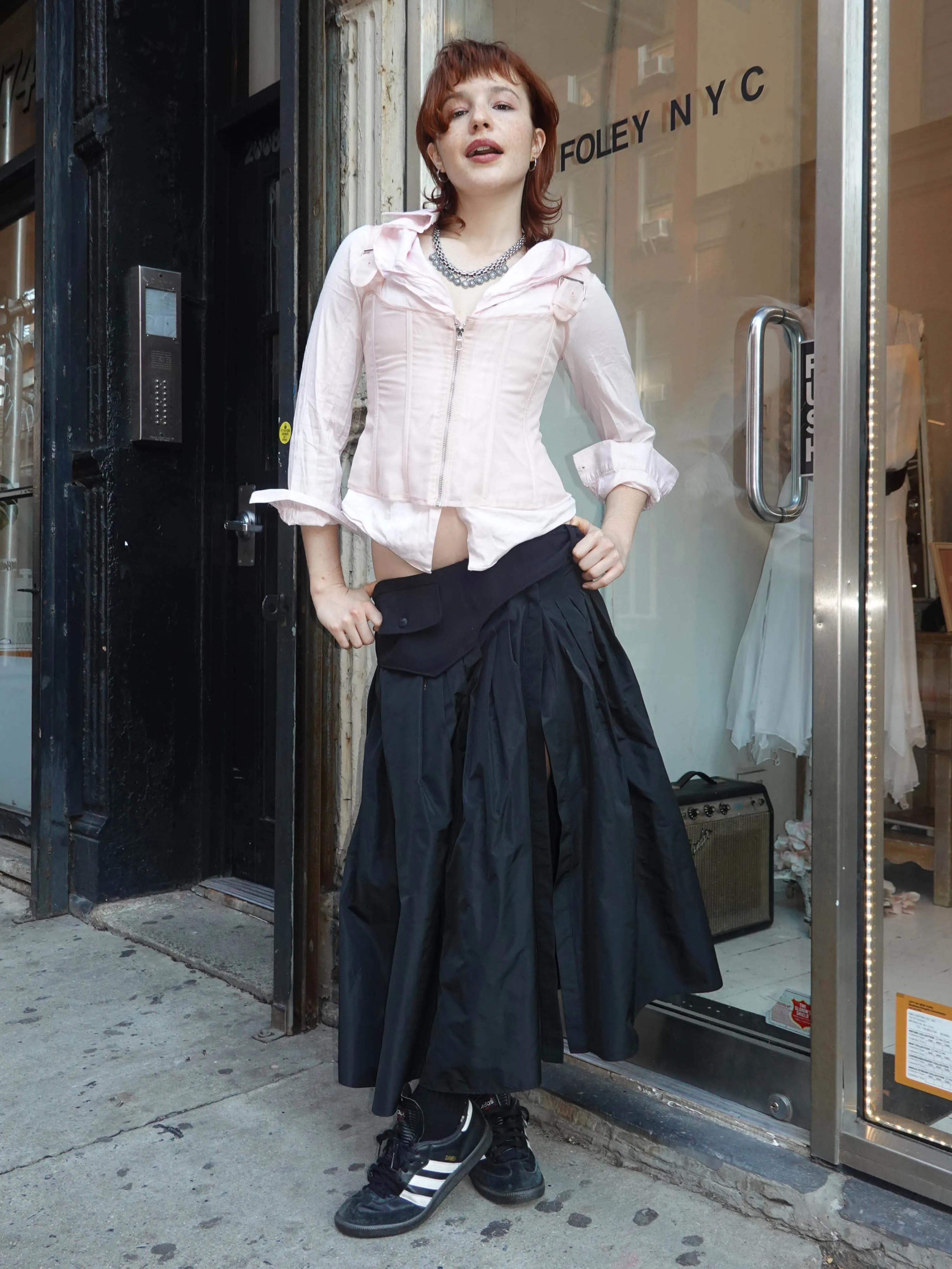 Meredith Skirt - Black Taffeta & Wool sold by Dana Foley NYC