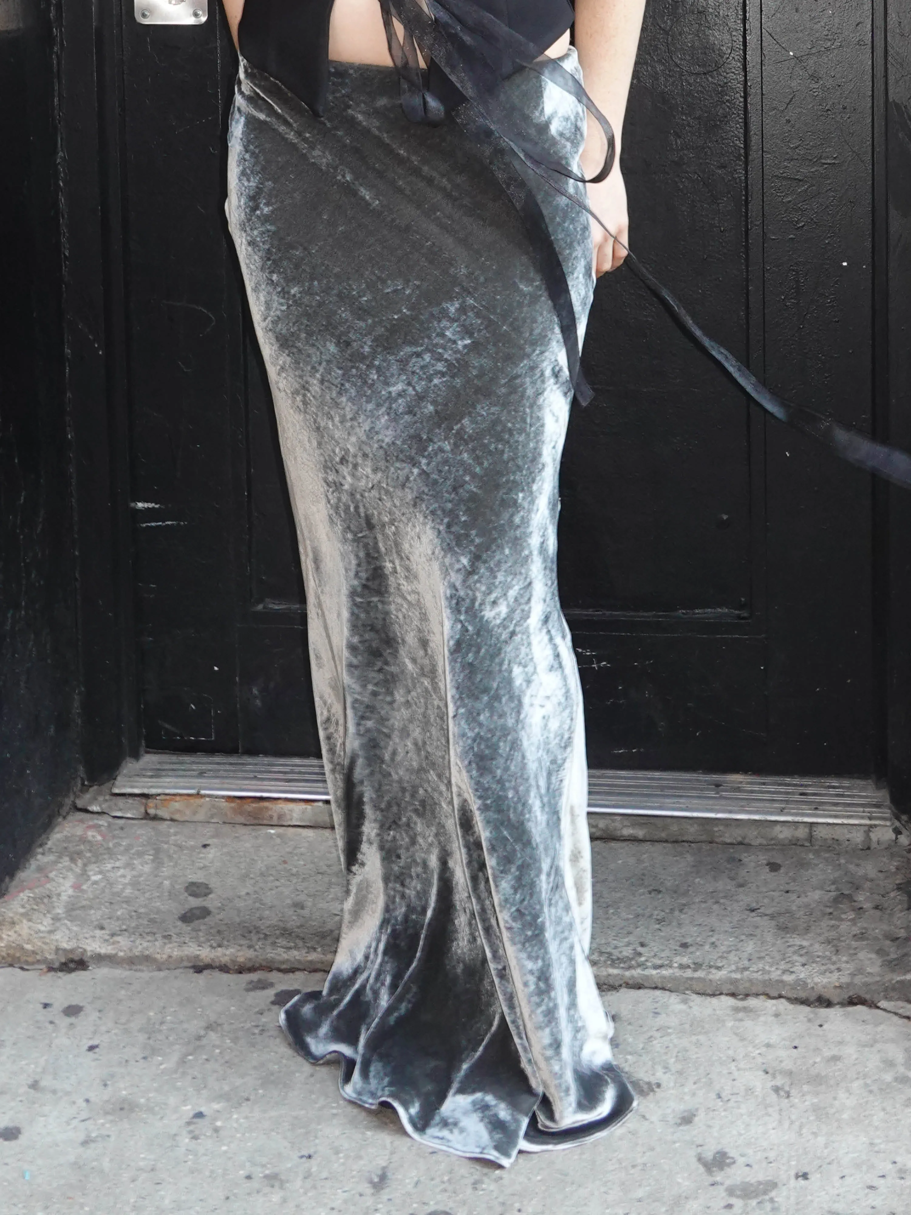 Betsy Train Skirt - Gray Velvet sold by Dana Foley NYC product image thumbnail 3