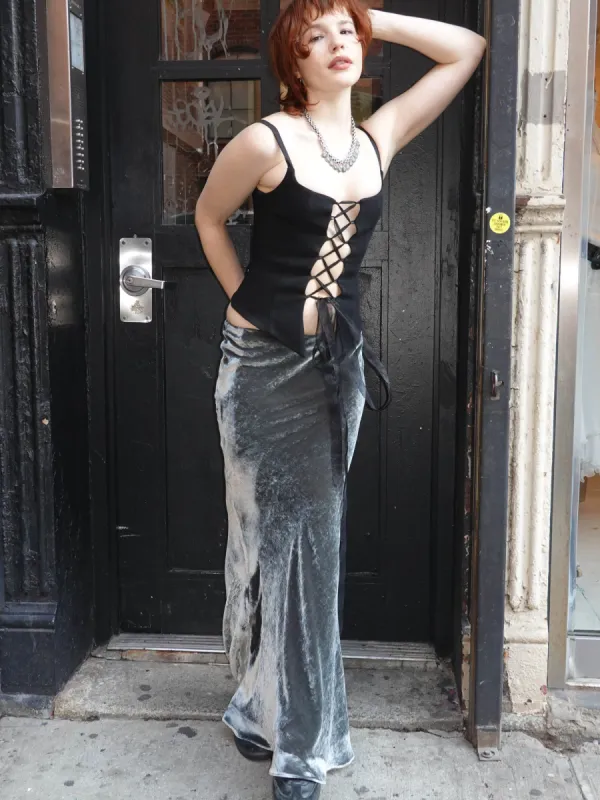 Betsy Train Skirt - Gray Velvet sold by Dana Foley NYC