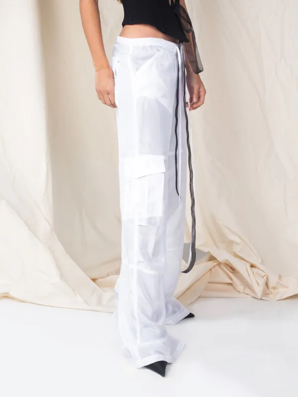 Silk Cargo Pants - White sold by Dana Foley NYC