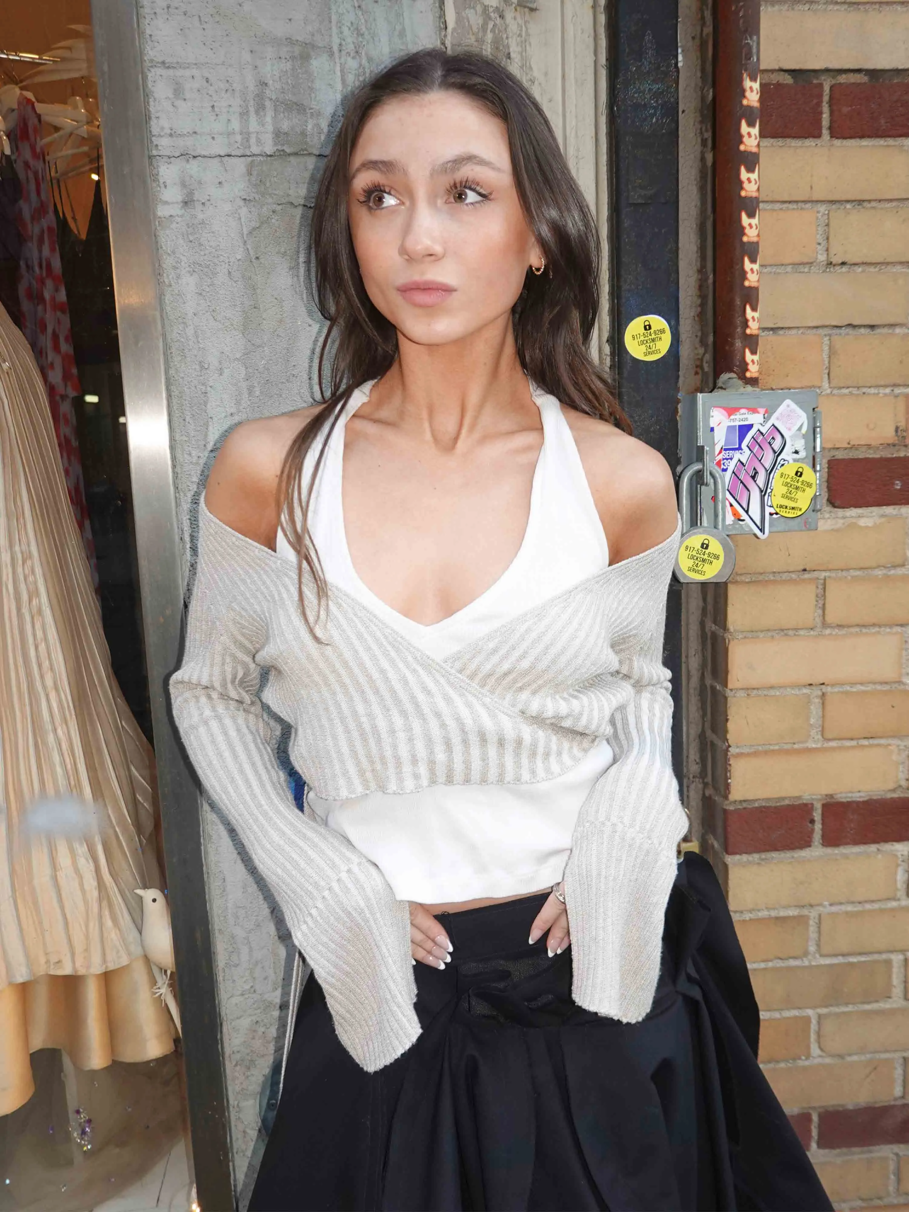 Sarah Pacini Sandstone Wrap Top sold by Dana Foley NYC product image thumbnail 3