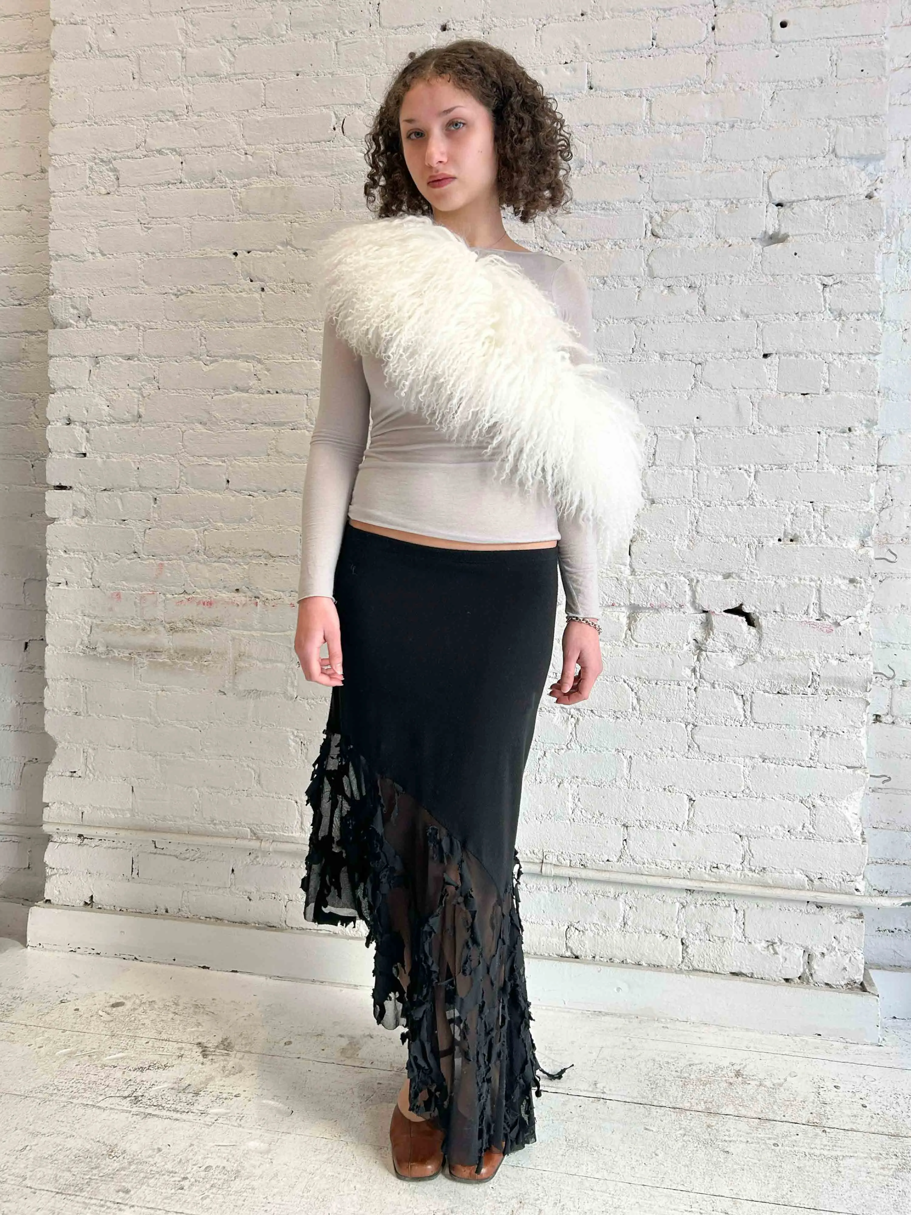 Midnight Jersey Ruffle Skirt sold by Dana Foley NYC