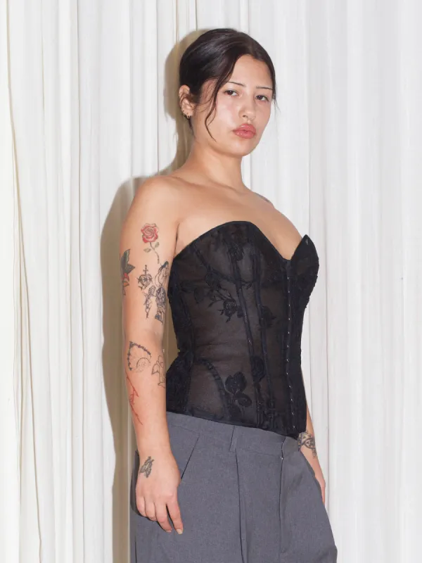 Bunny Corset - Black Embroidered Tulle sold by Dana Foley NYC