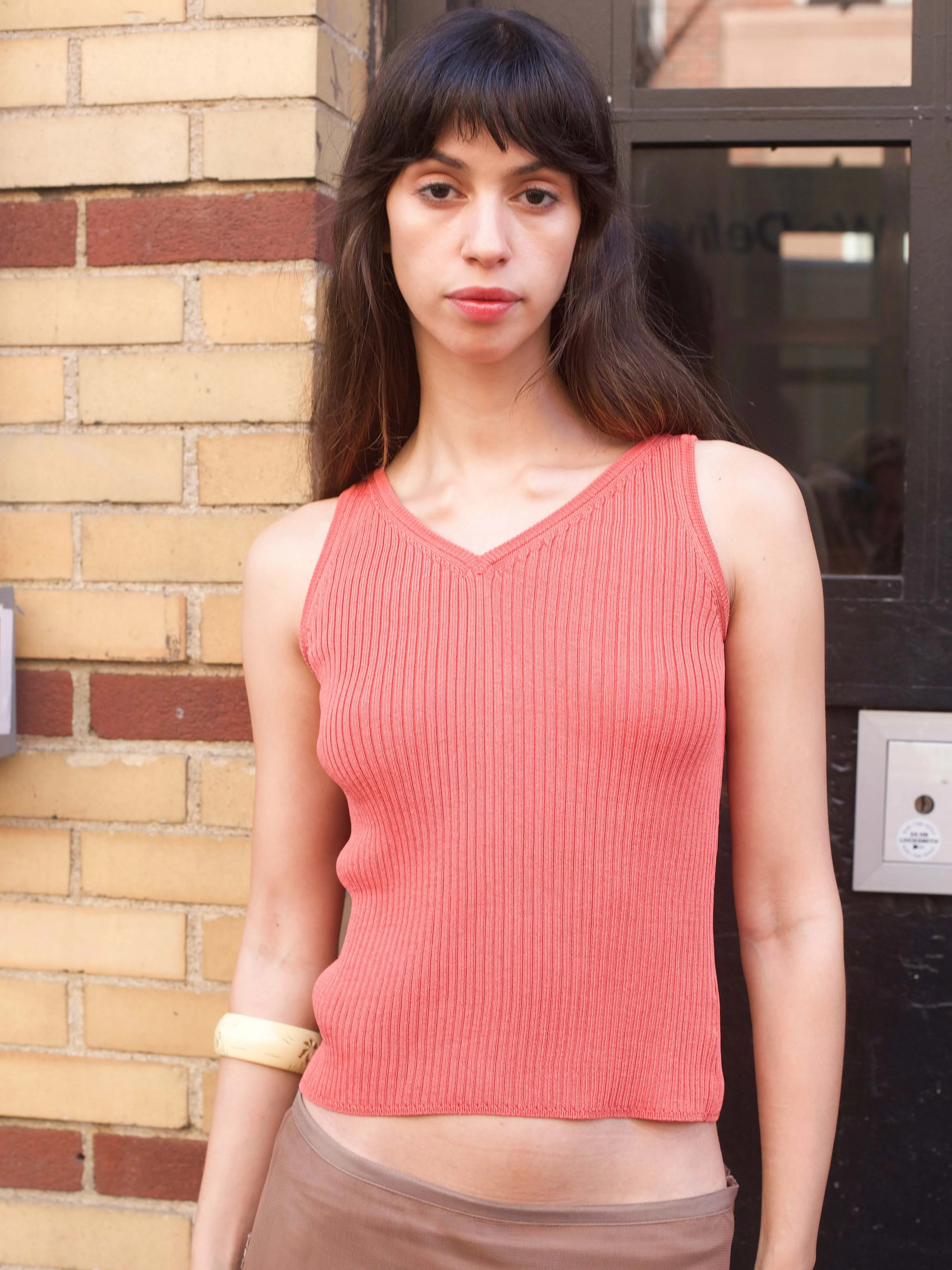 Coral Silk V-Neck Tank sold by Dana Foley NYC