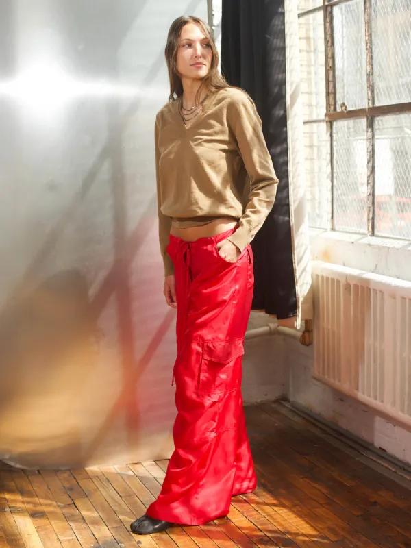 Silk Cargo Pants - Red sold by Dana Foley NYC