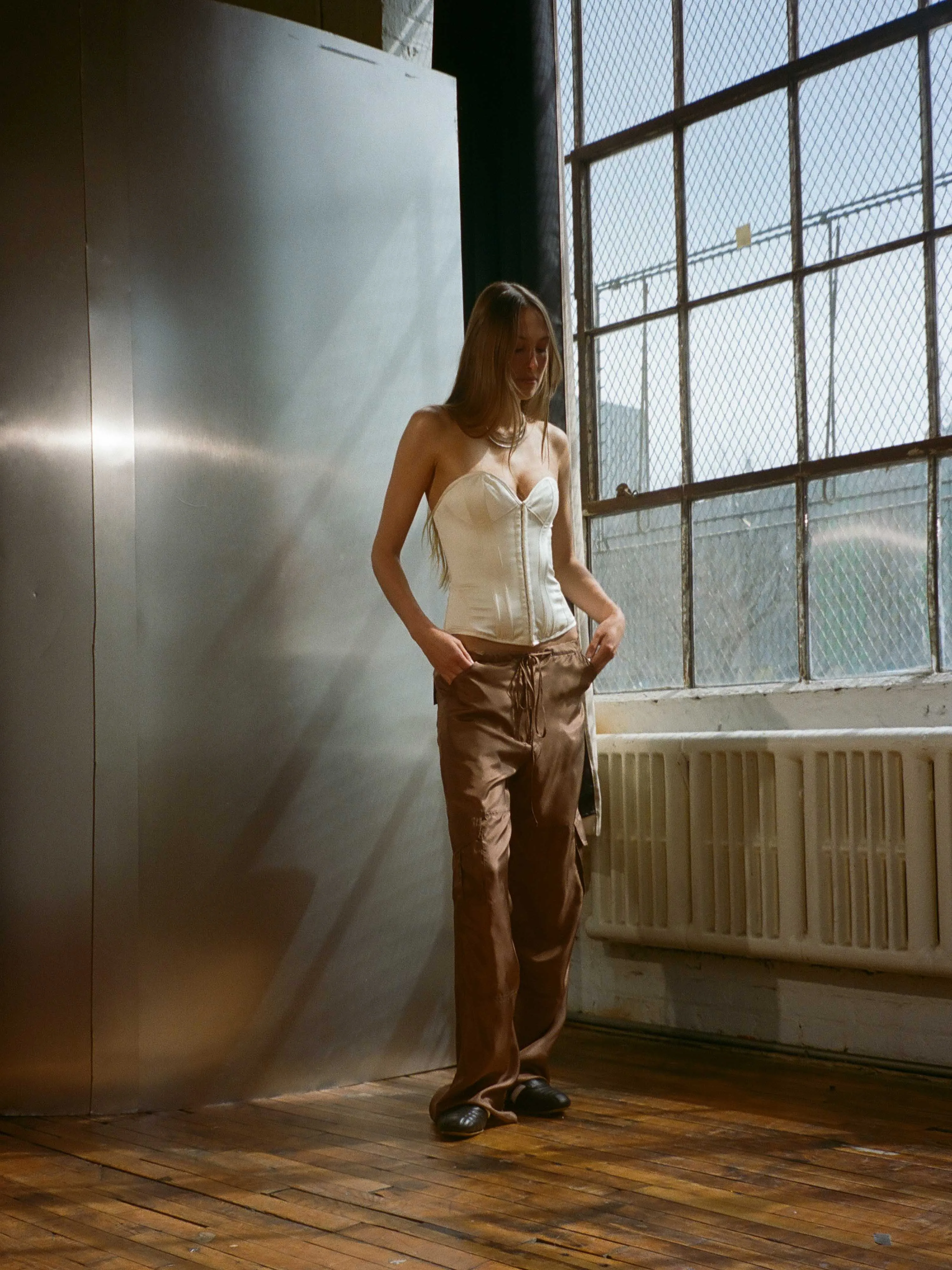 Silk Cargo Pants - Brown sold by Dana Foley NYC