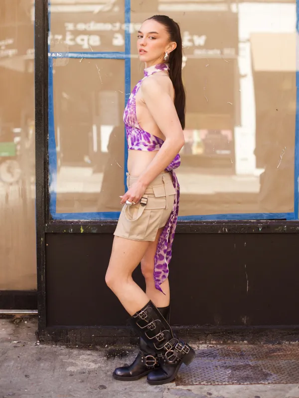 Silk Halter Top - Purple Leopard sold by Dana Foley NYC