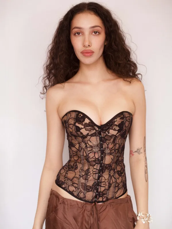Bunny Corset - Lacey Nude Organza sold by Dana Foley NYC