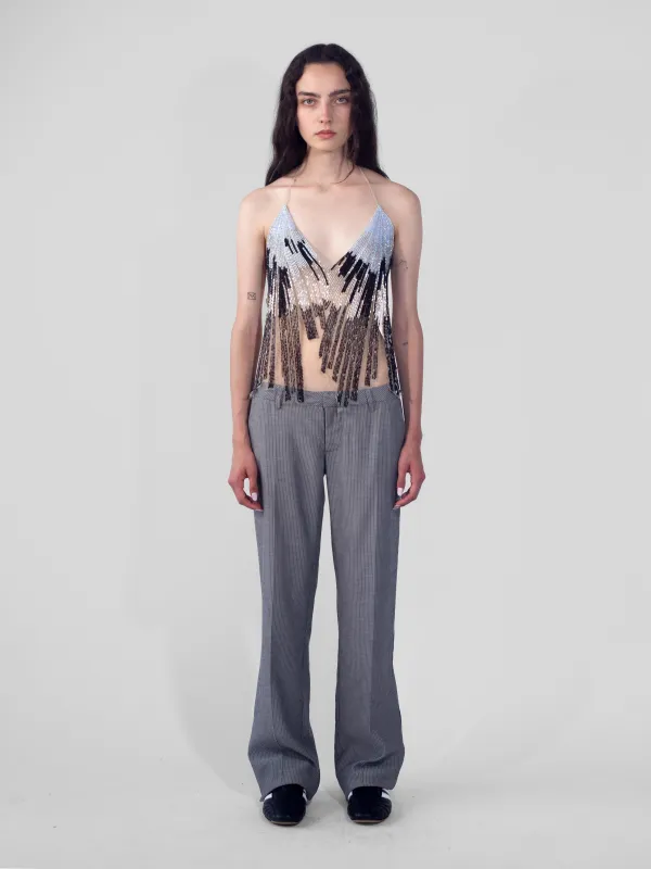 G-Pant - Gray Pinstripe Linen sold by Dana Foley NYC