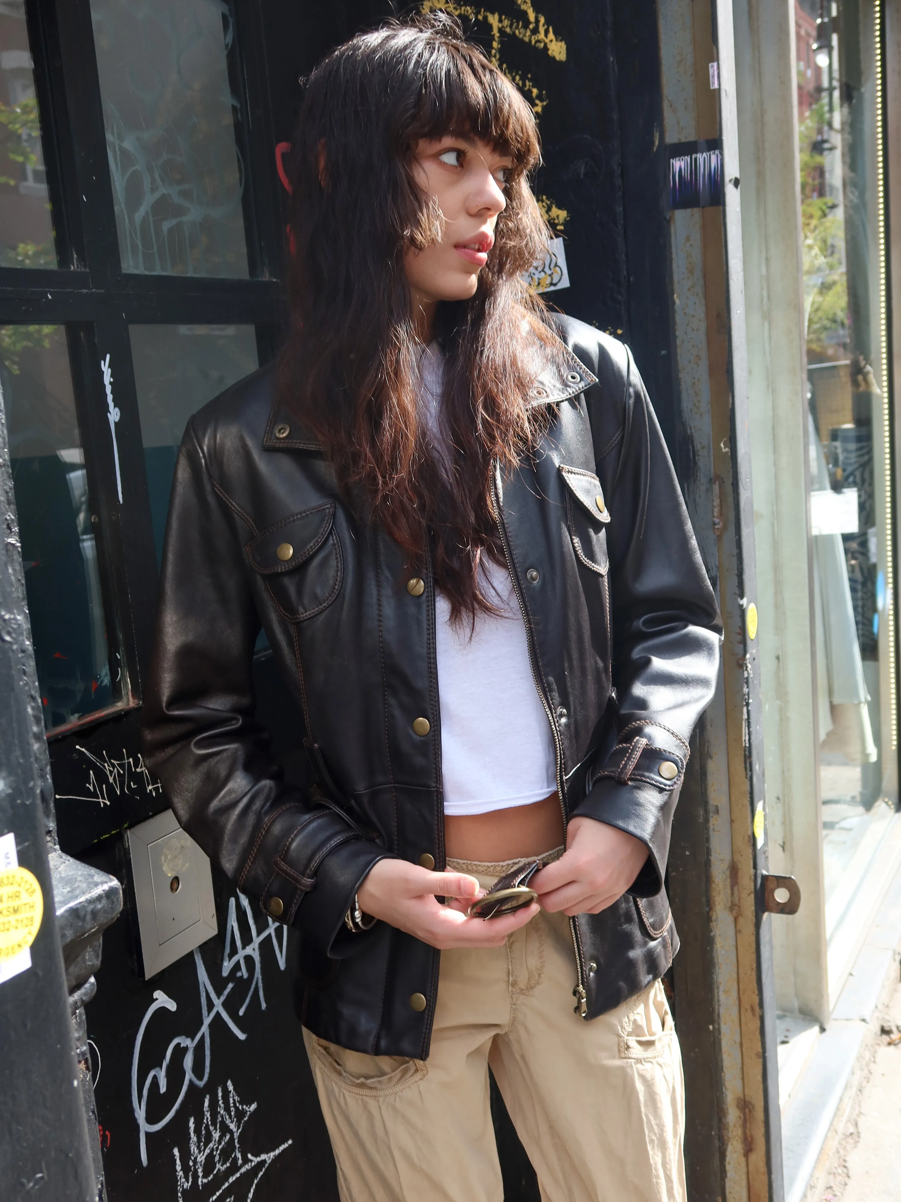 Vintage Belted Leather Jacket sold by Dana Foley NYC product image thumbnail 5