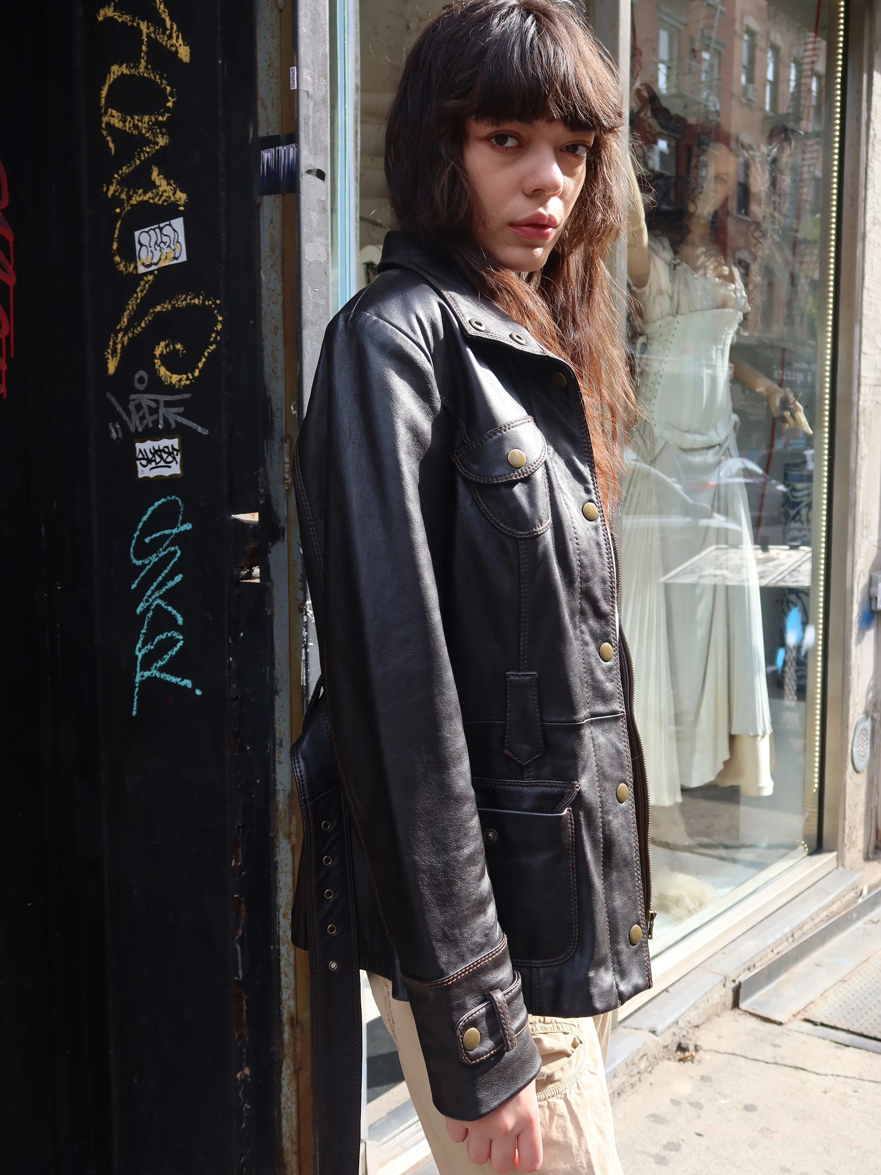 Vintage Belted Leather Jacket sold by Dana Foley NYC product image thumbnail 3