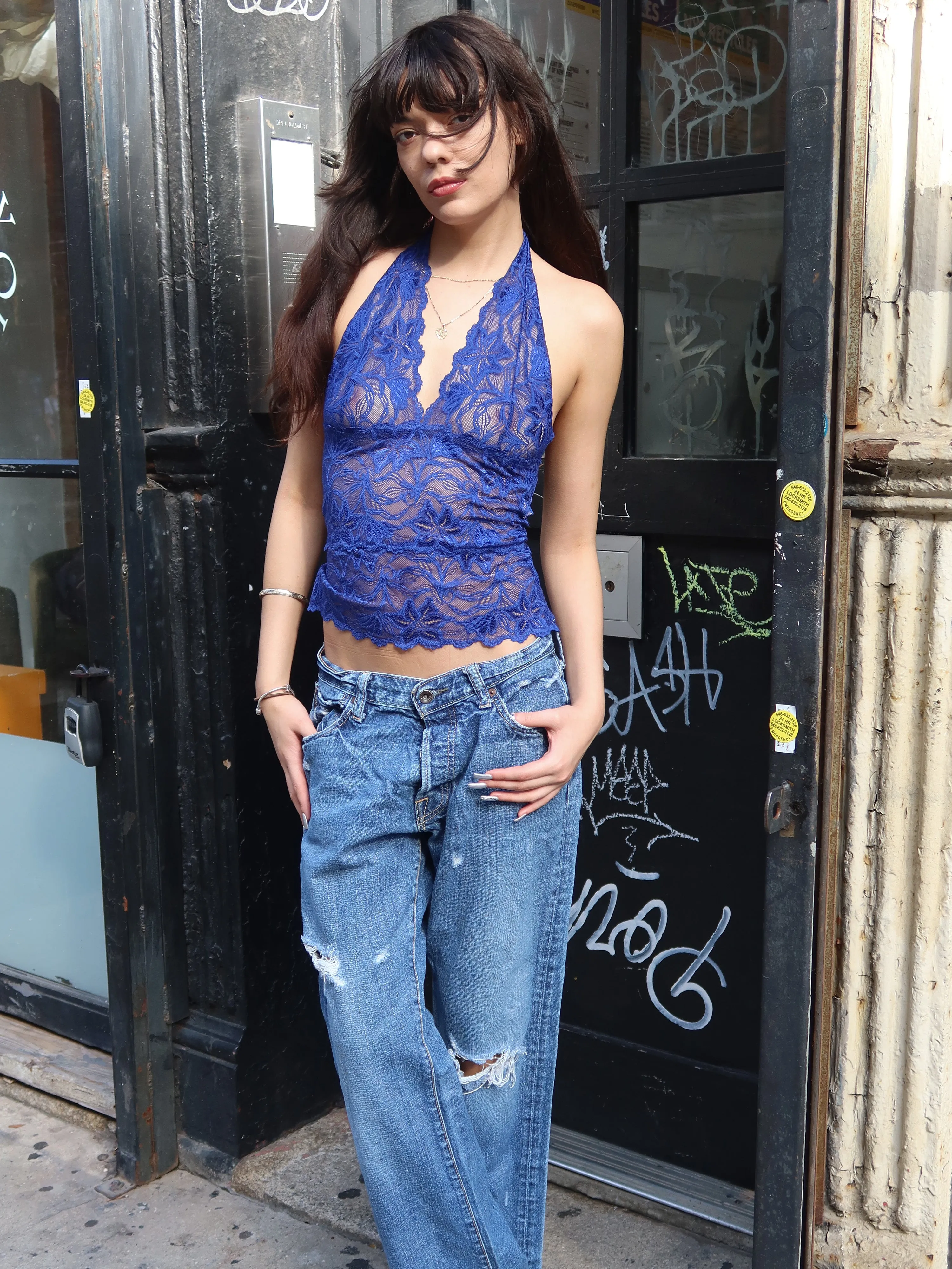 Vintage Blue Lace Halter Top sold by Dana Foley NYC product image thumbnail 4