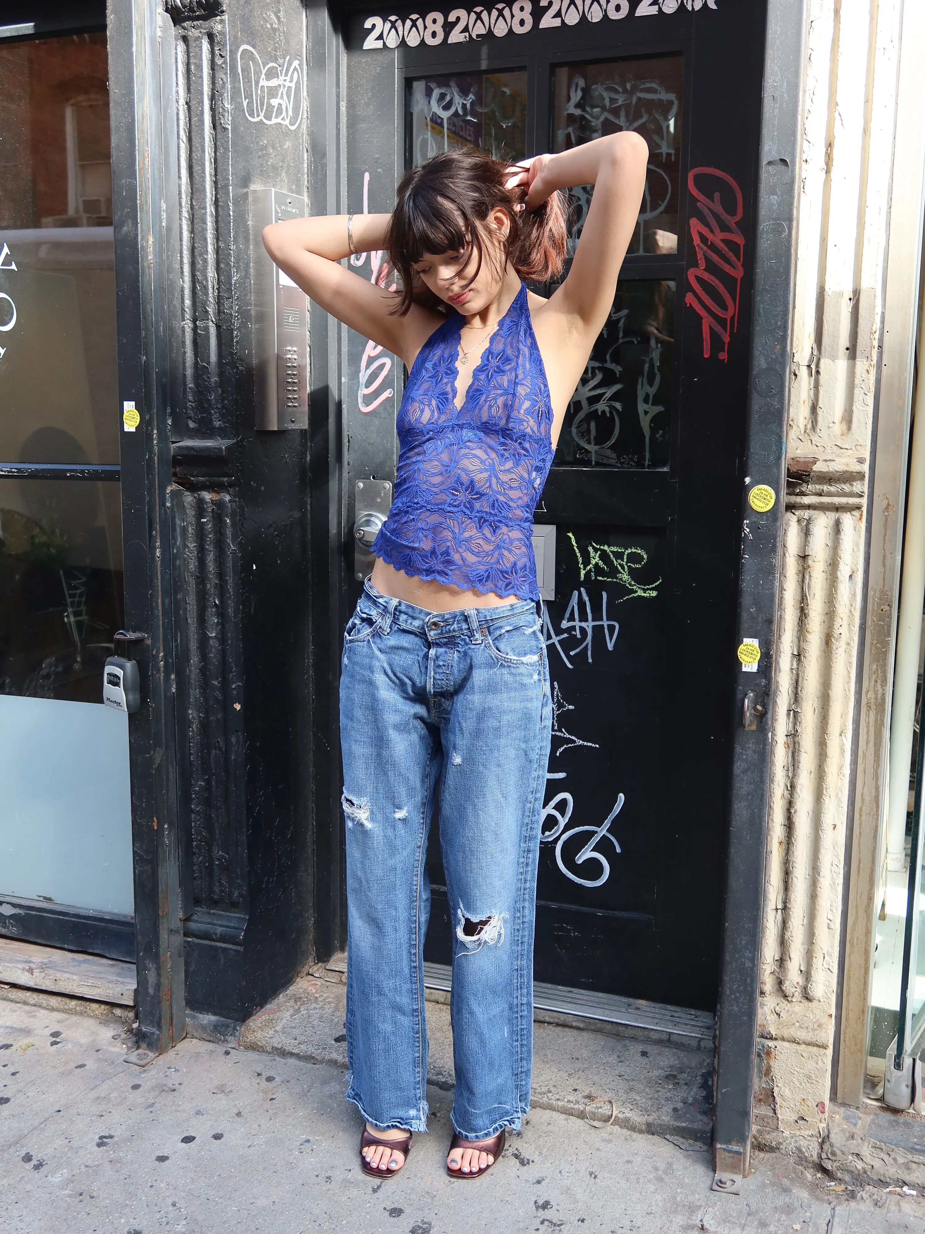 Vintage Blue Lace Halter Top sold by Dana Foley NYC product image thumbnail 2