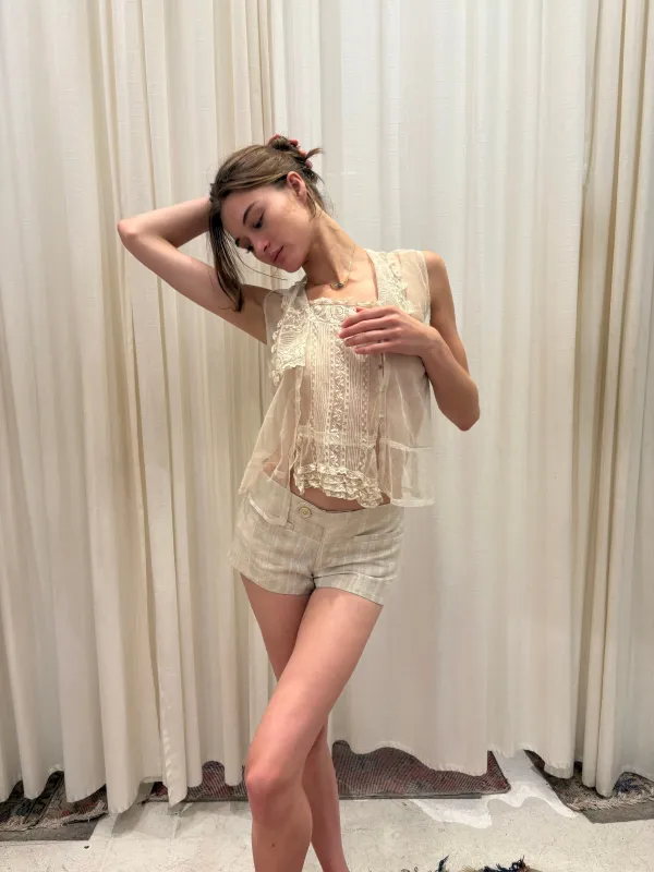 Lily Shorts - Nude Striped Linen made by Dana Foley NYC
