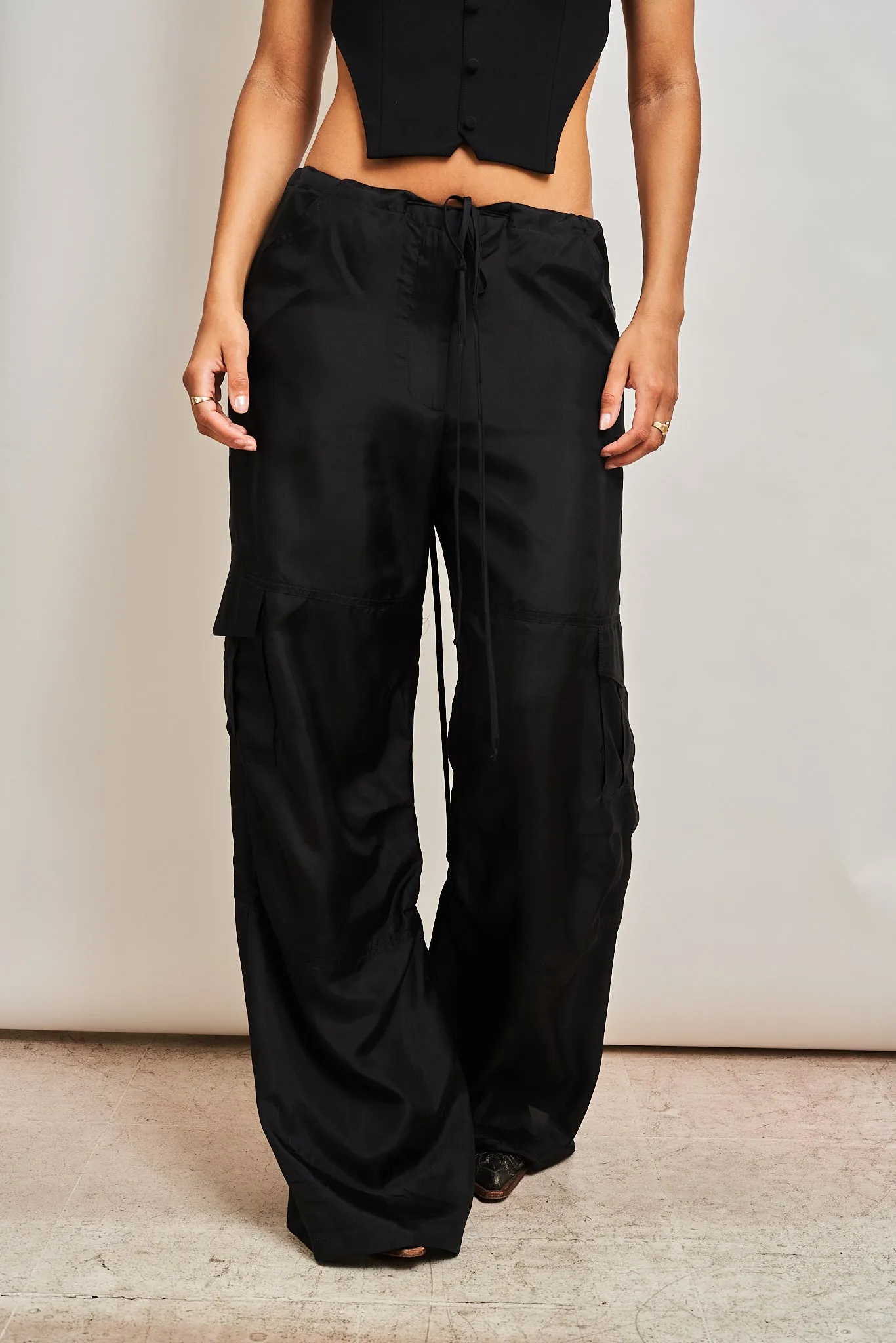 Silk Cargo Pants - Black sold by Dana Foley NYC