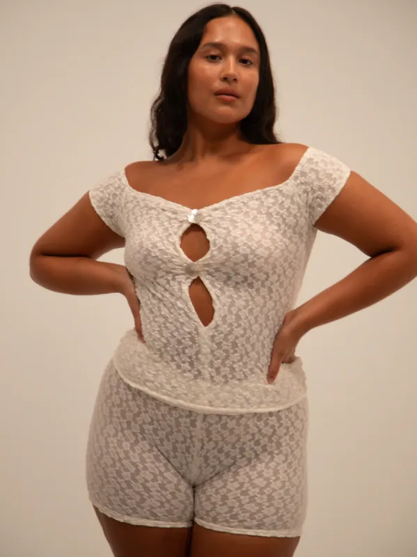 LACE T-SHIRT IN IVORY sold by Buci