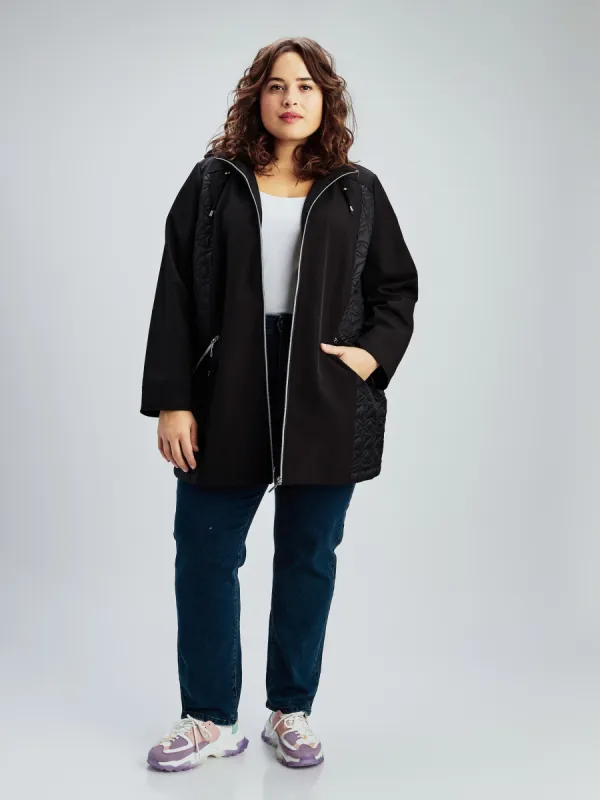 Mid thight semi-fitted soft shell jacket sold by Claire France